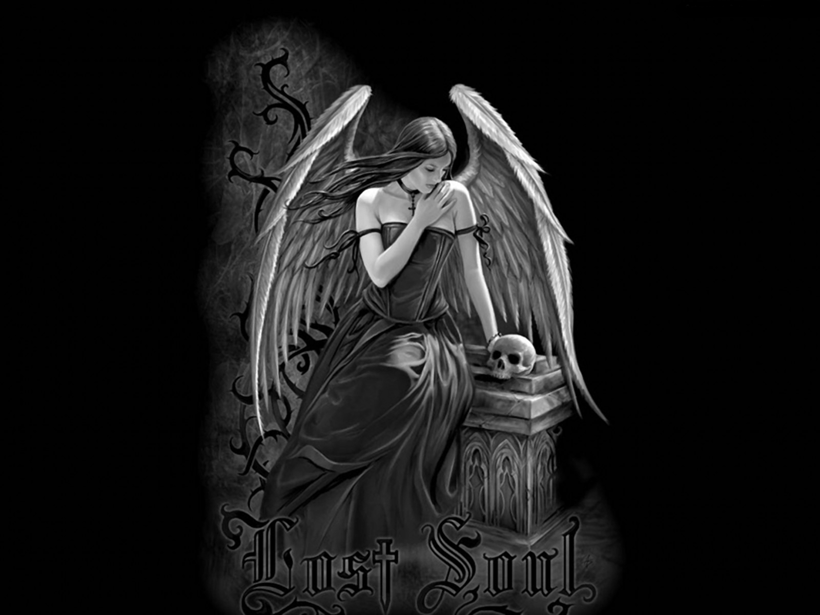 Fantasy Dark Gothic Woman Girl Gravestone Wings Angel 1600x1200