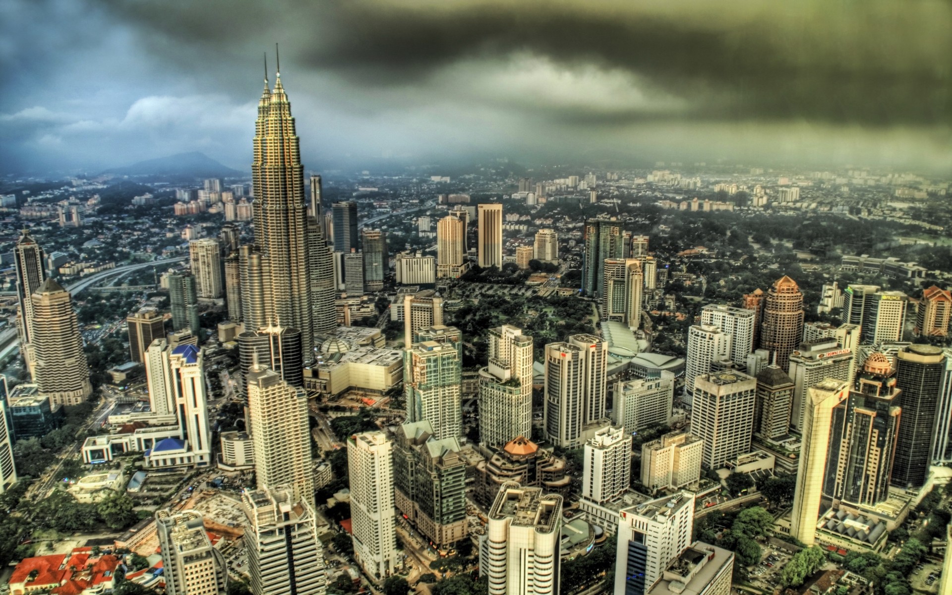 Petronas Towers Kuala Lumpur Malaysia HDR Cityscape 1920x1200