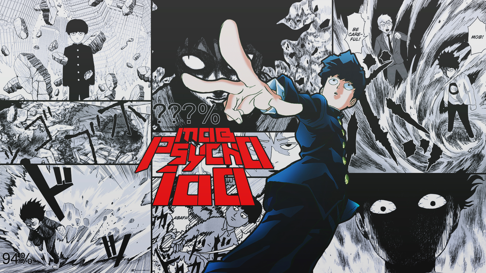 Mob Psycho 100 Collage Manga Text Shigeo Kageyama Kageyama Shigeo School Uniform 1920x1080