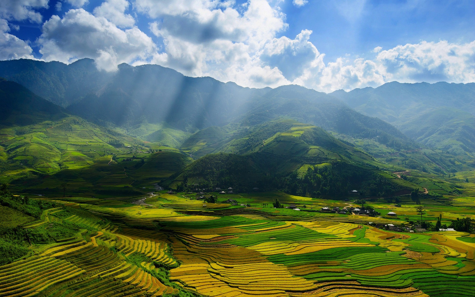 Sunlight Landscape Vietnam Rice Terrace Mountains 1920x1200