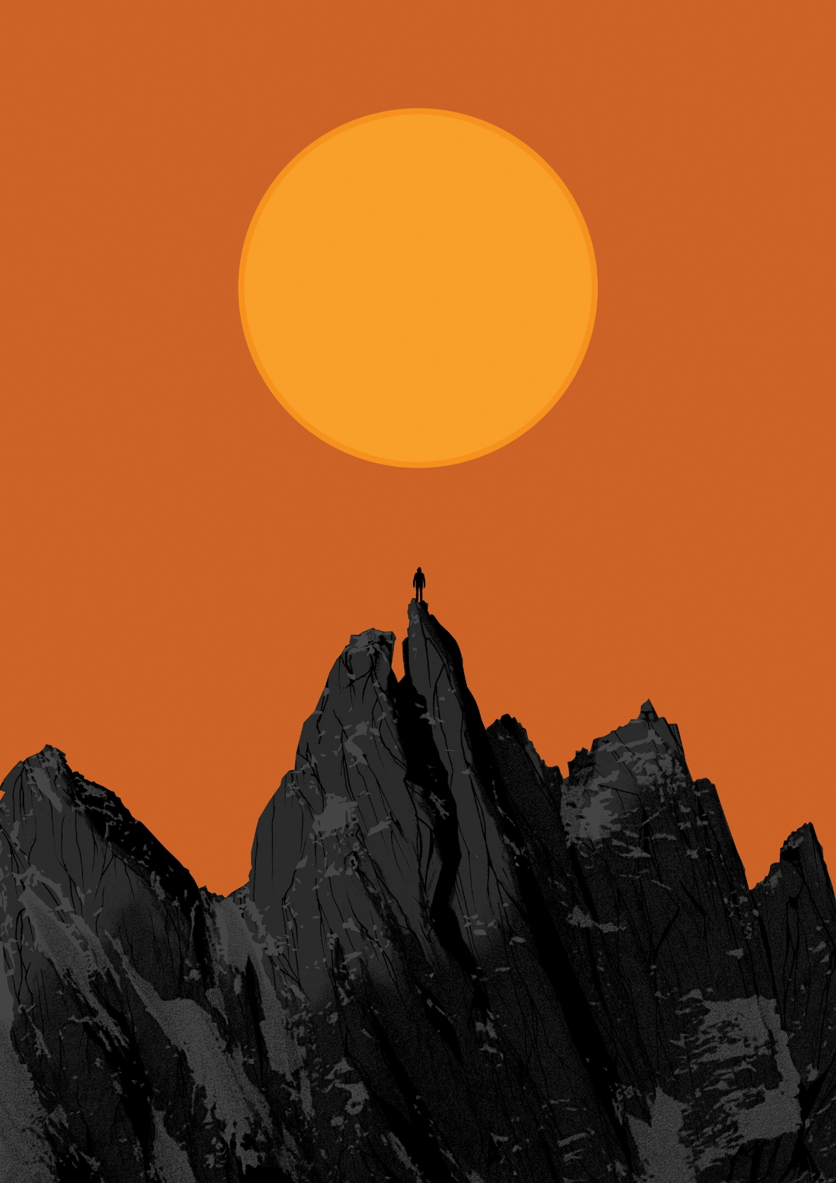 Portrait Display Artwork Digital Art Mountains Rock Climbing Sun Orange Background 1180x1669