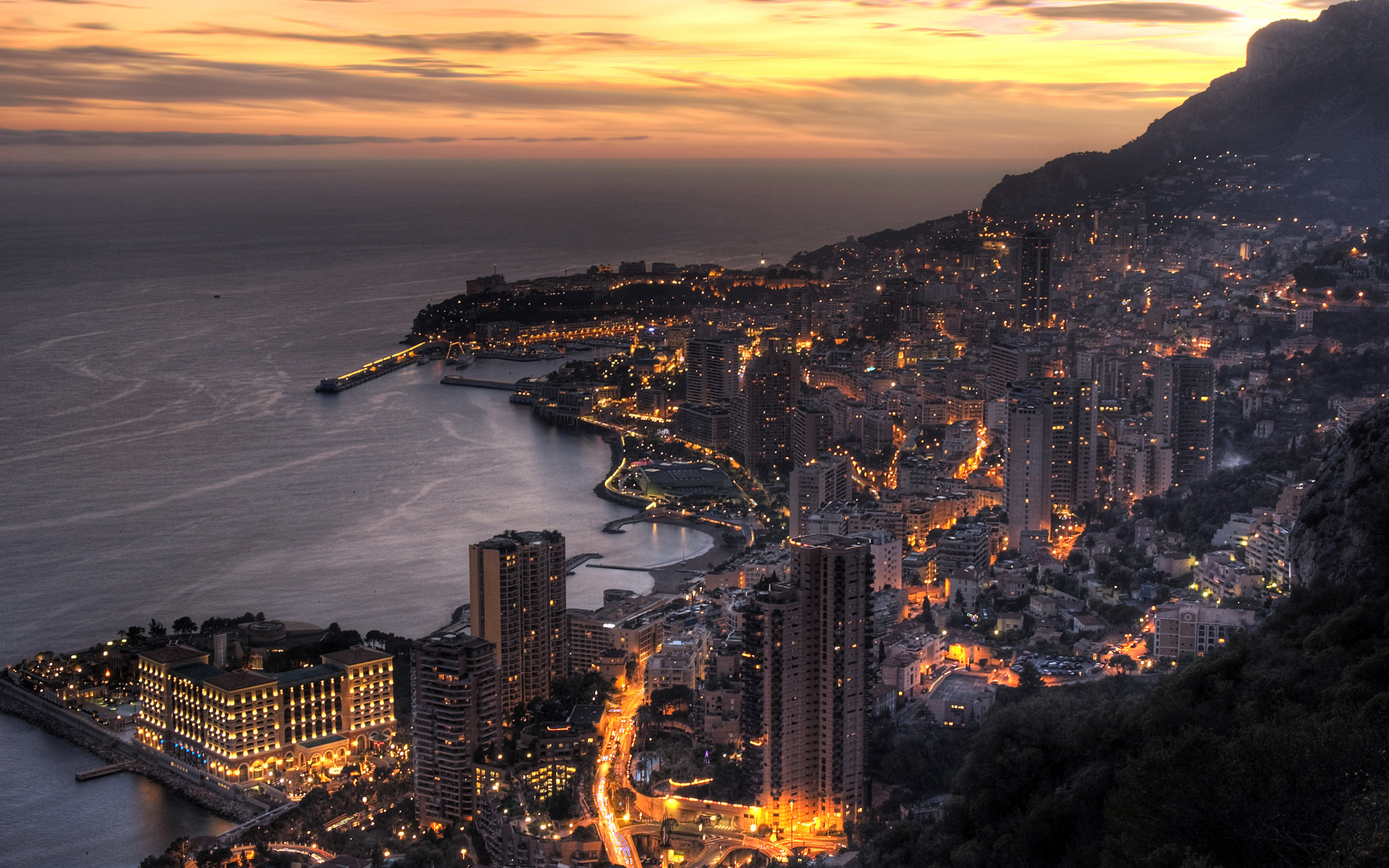Coastline City Mediterranean Sea Dusk Sunset Light Monaco Monte Carlo 2560x1600