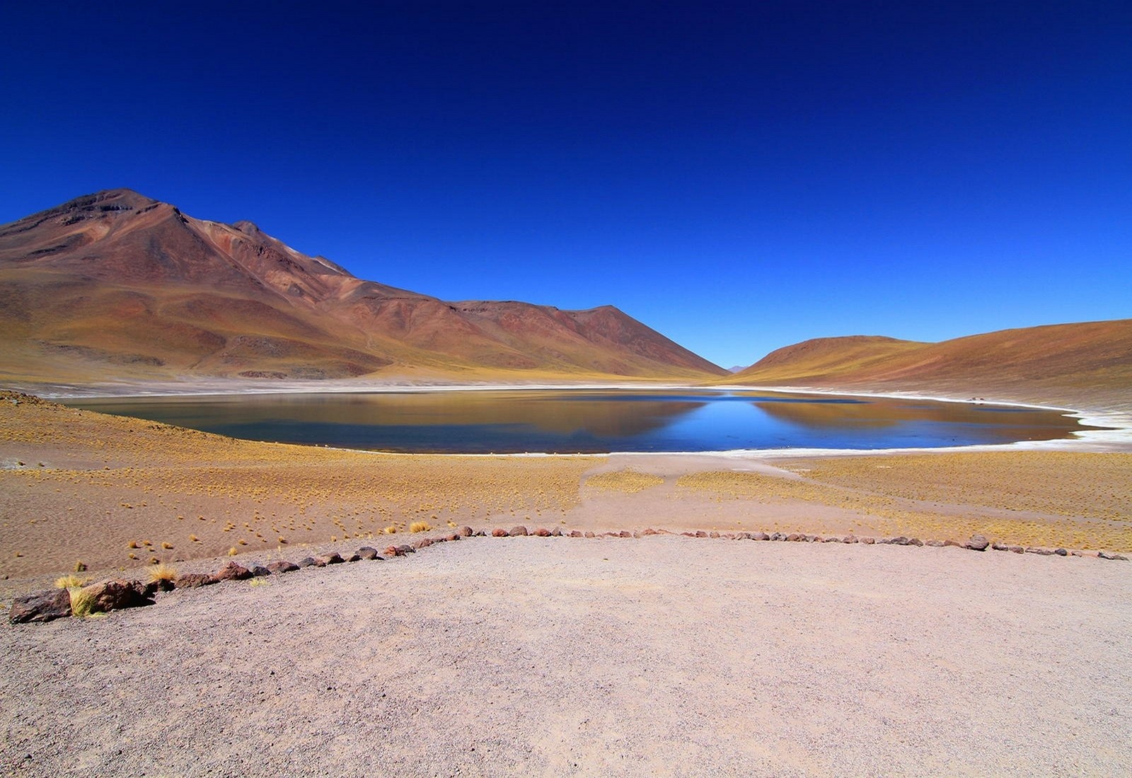 Nature Landscape Lake Mountains Atacama Desert Chile Blue Sky Heat Water Salt 1600x1100