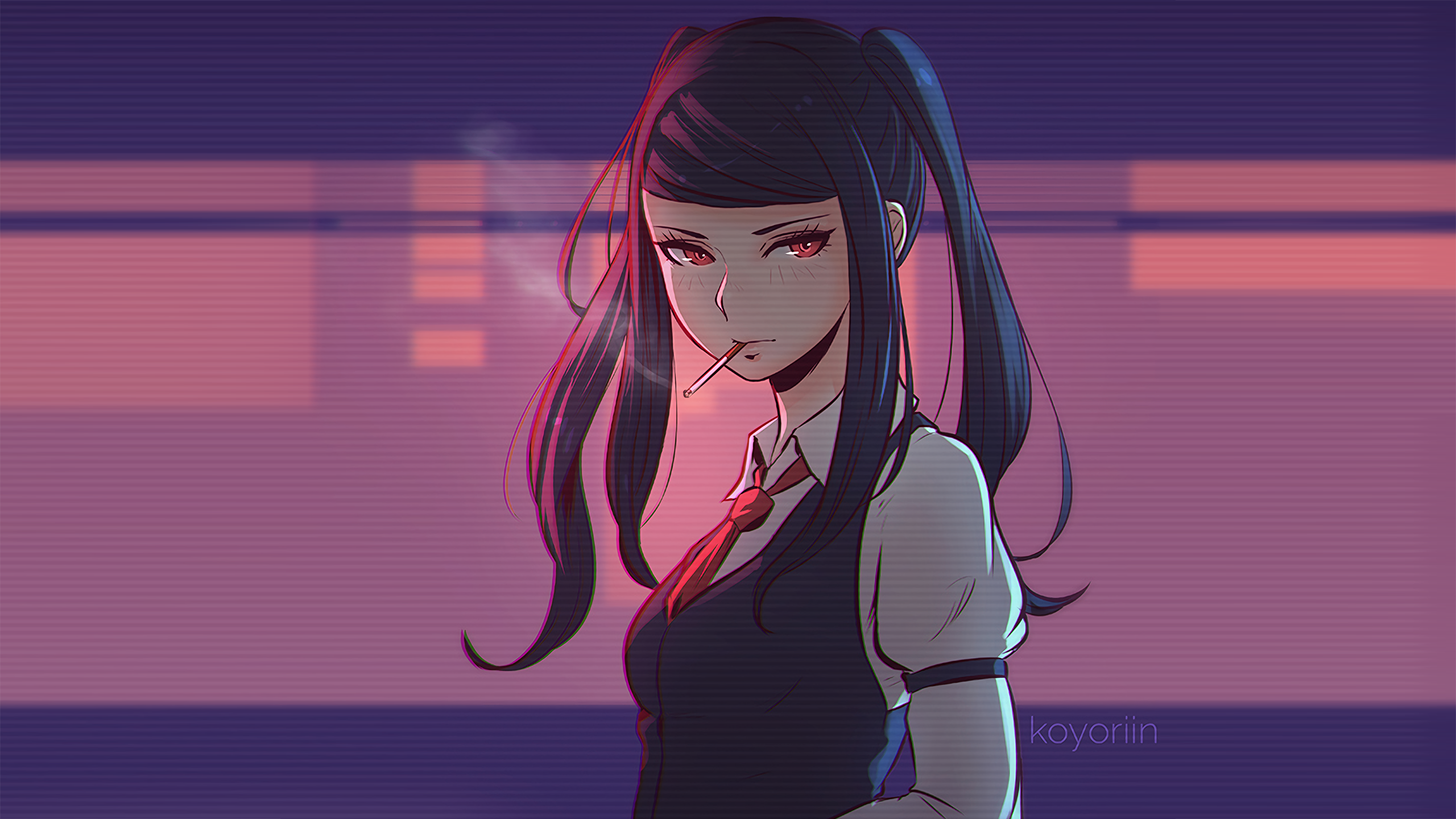 Artwork Digital Art Anime Girls Video Games Cigarettes Brunette Va 11 Hall A Pigtails Tie Black Hair 2560x1440