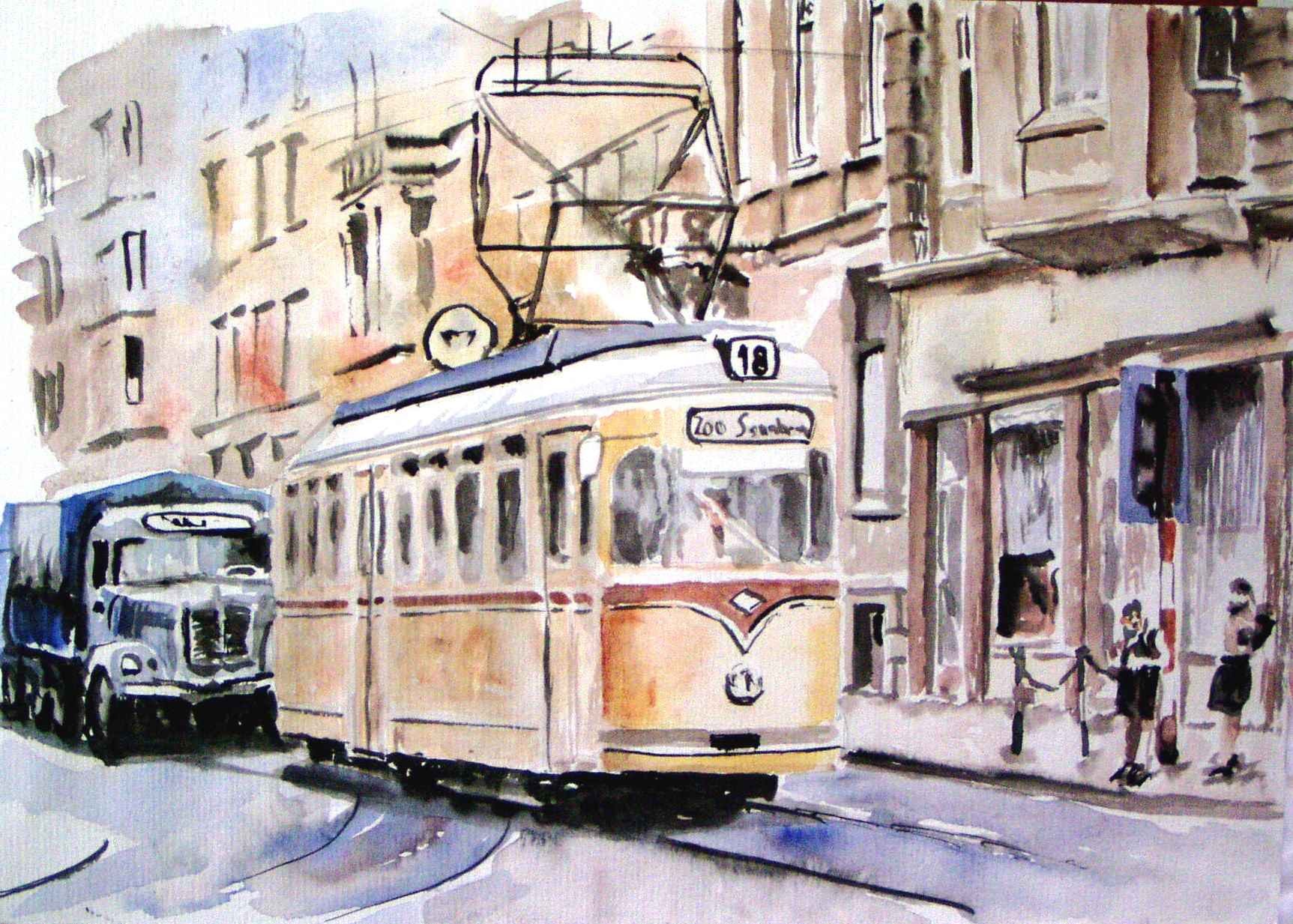 Architecture Building City Cityscape Urban Artwork Watercolor Tram Railway Street Thomas Muller Truc 1725x1233