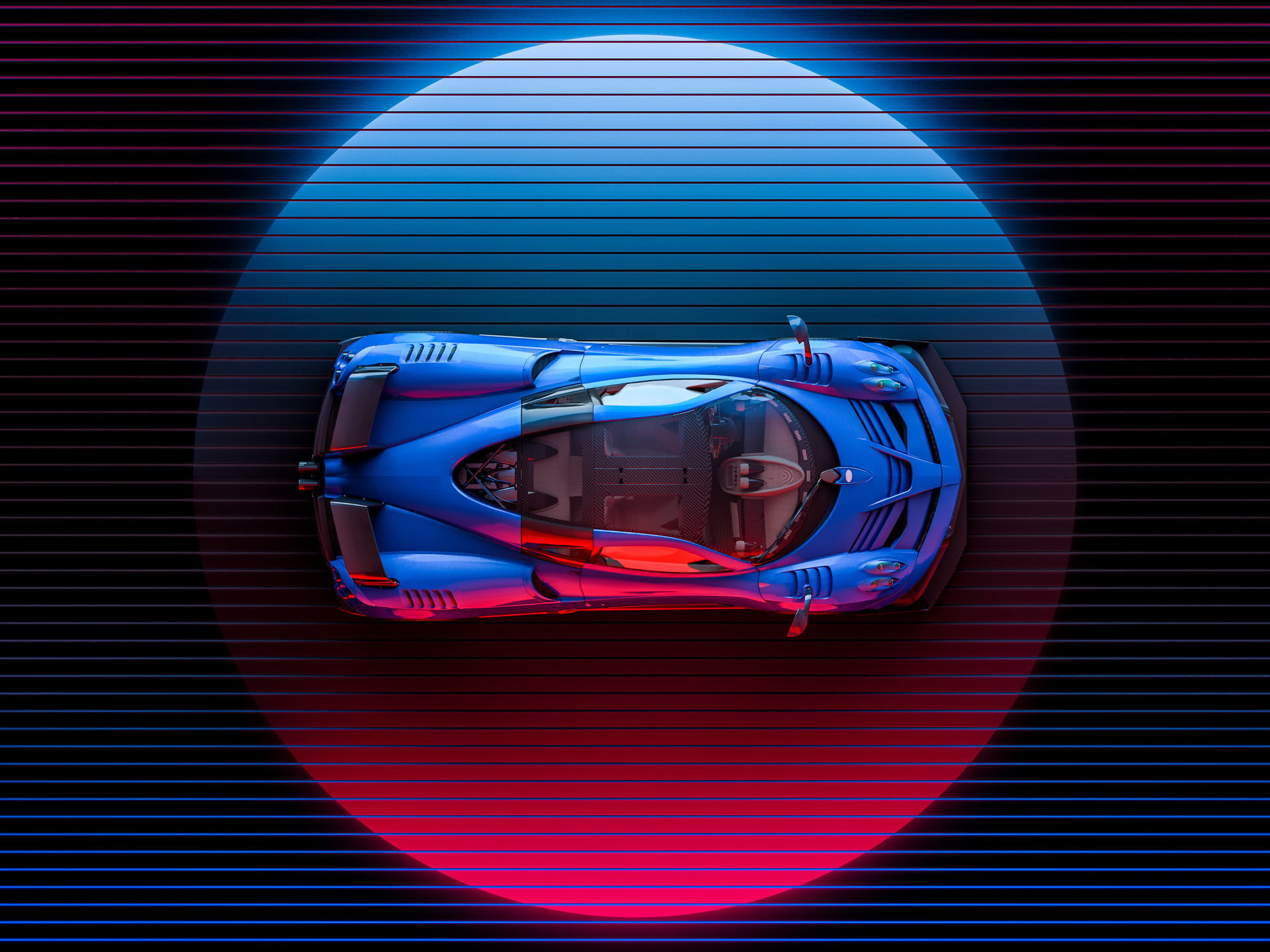 Car Artwork Digital Neon Neon Glow Cyberpunk Pagani Pagani Huayra Lights Digital Lighting Top View 1920x1440