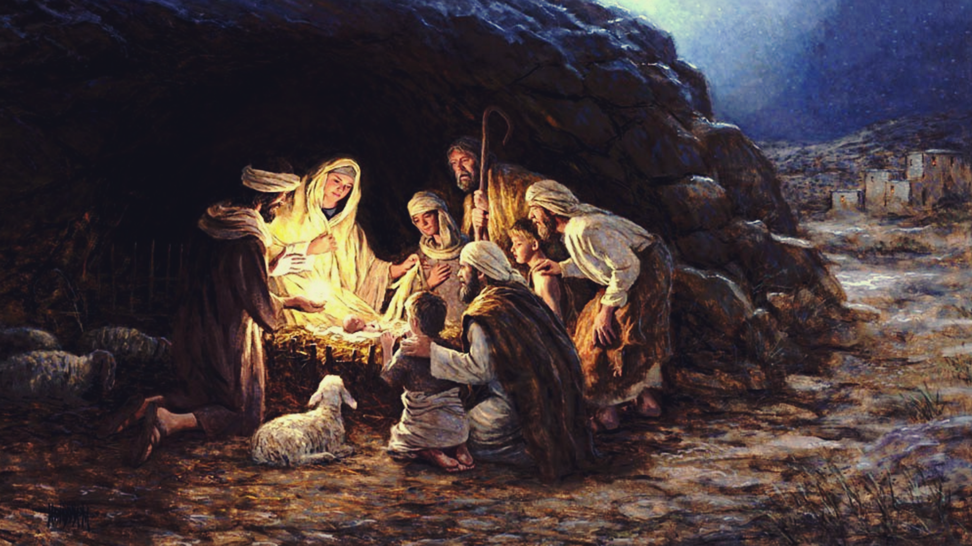 Jesus Christ Christmas Lights Virgin Mary Religion Painting Myth 1920x1080