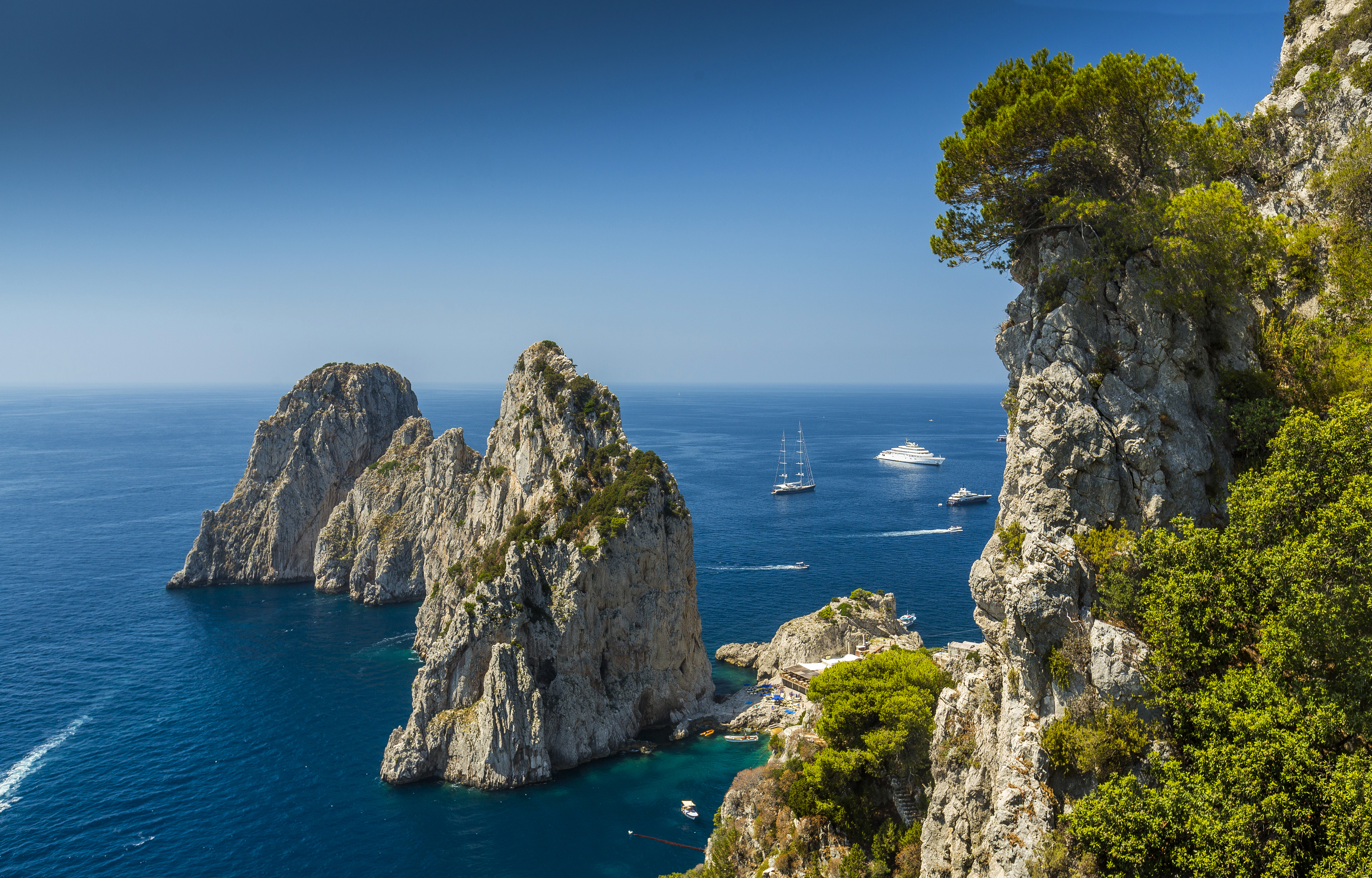 Capri Italy Ocean Sea Rock Boat Horizon 5000x3200
