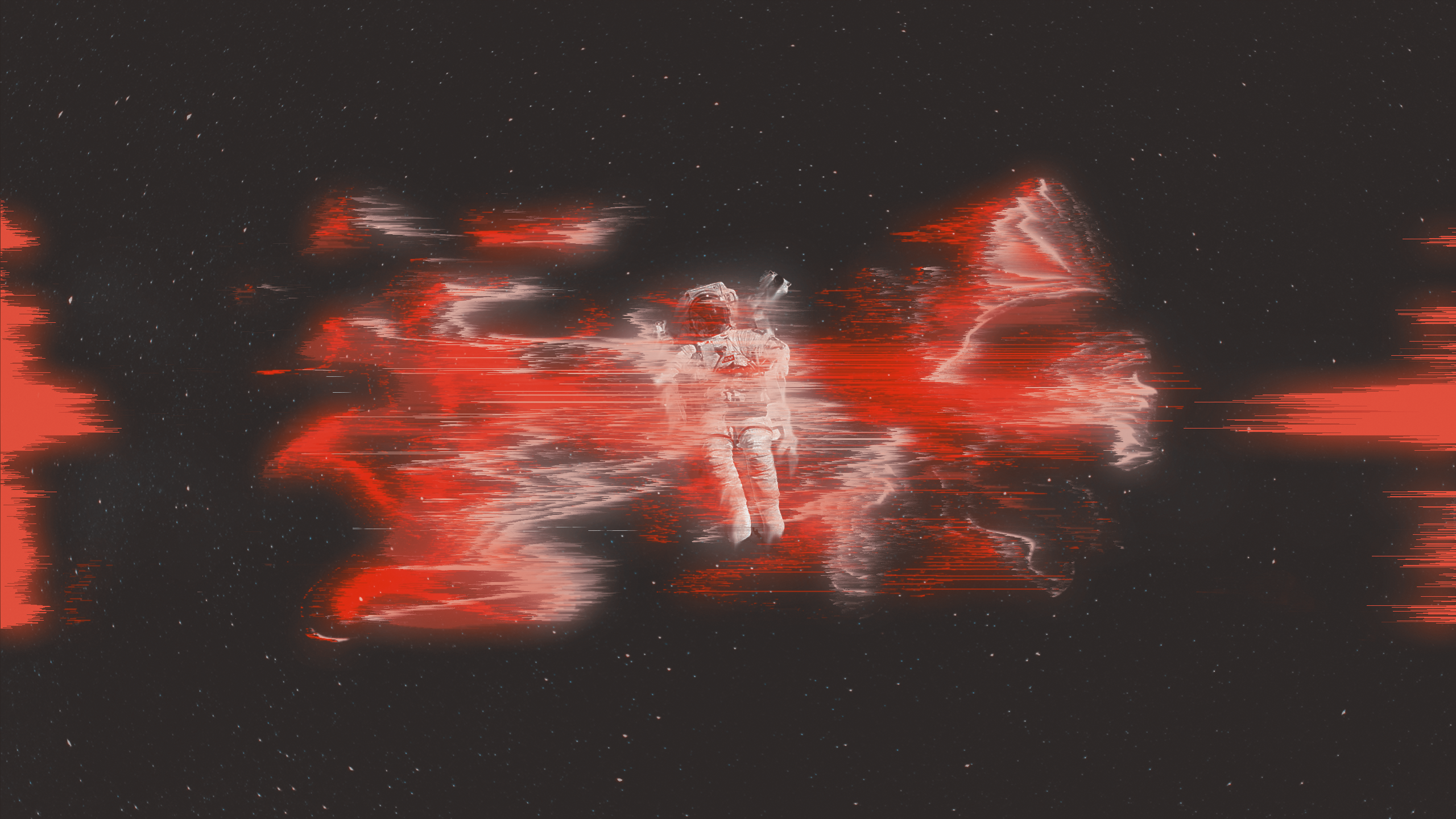 Digital Astronaut Red White Pink Space Space Art Stars Graphic Design Surreal Artwork Pixel Sorting  2560x1441
