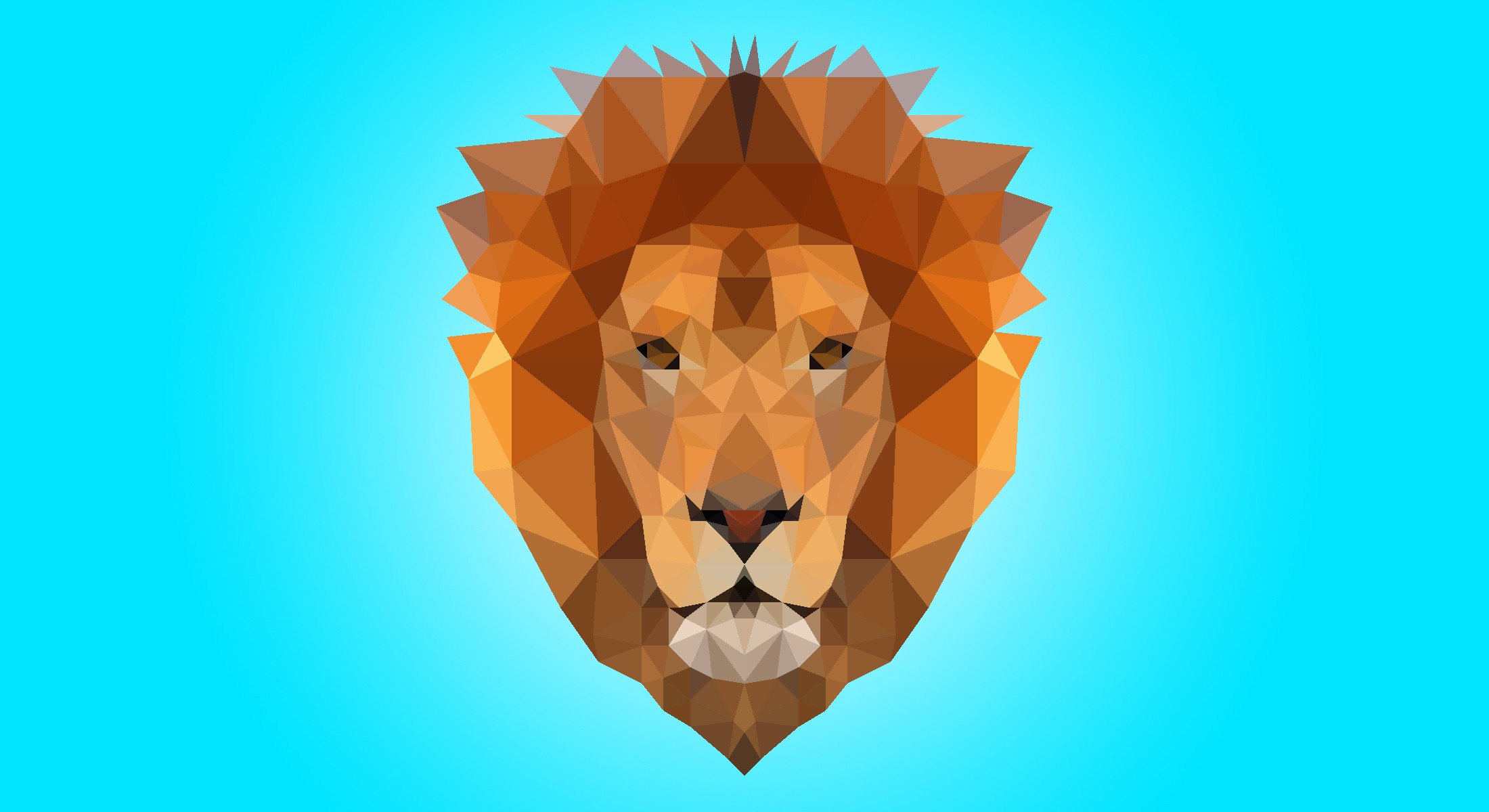 Lion Low Poly Blue Brown Beast Character Triangle Cyan Orange Cyan Background Symmetry 2200x1200