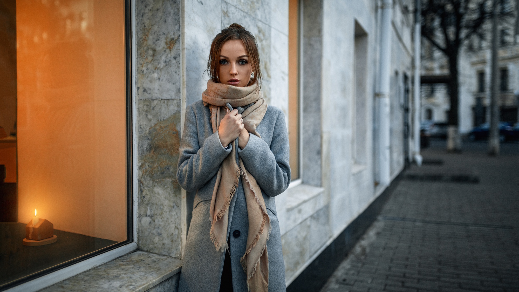 Urban Women Women Outdoors Candles Grey Coat Coats Overcoats Aleksandr Kurennoi 2000x1125