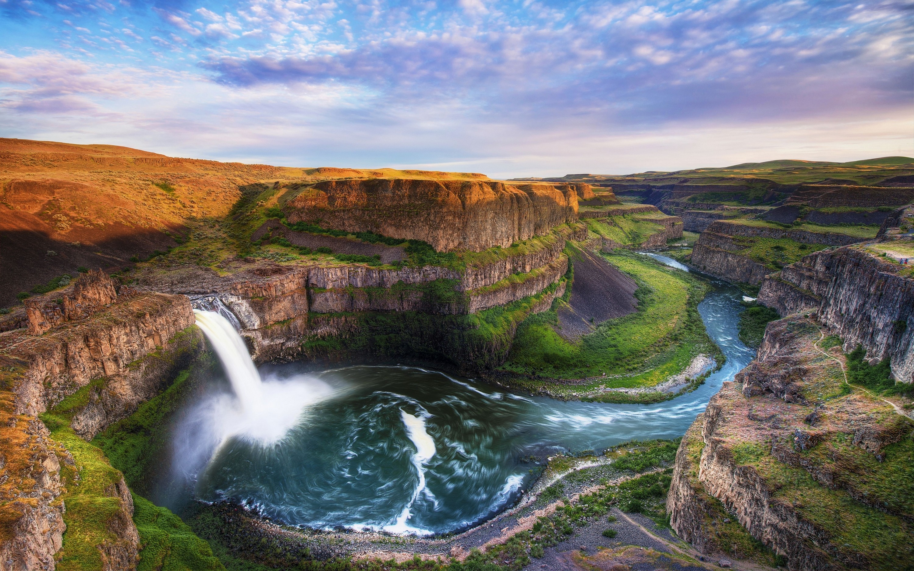 Nature River Waterfall Canyon Cliff 3000x1875