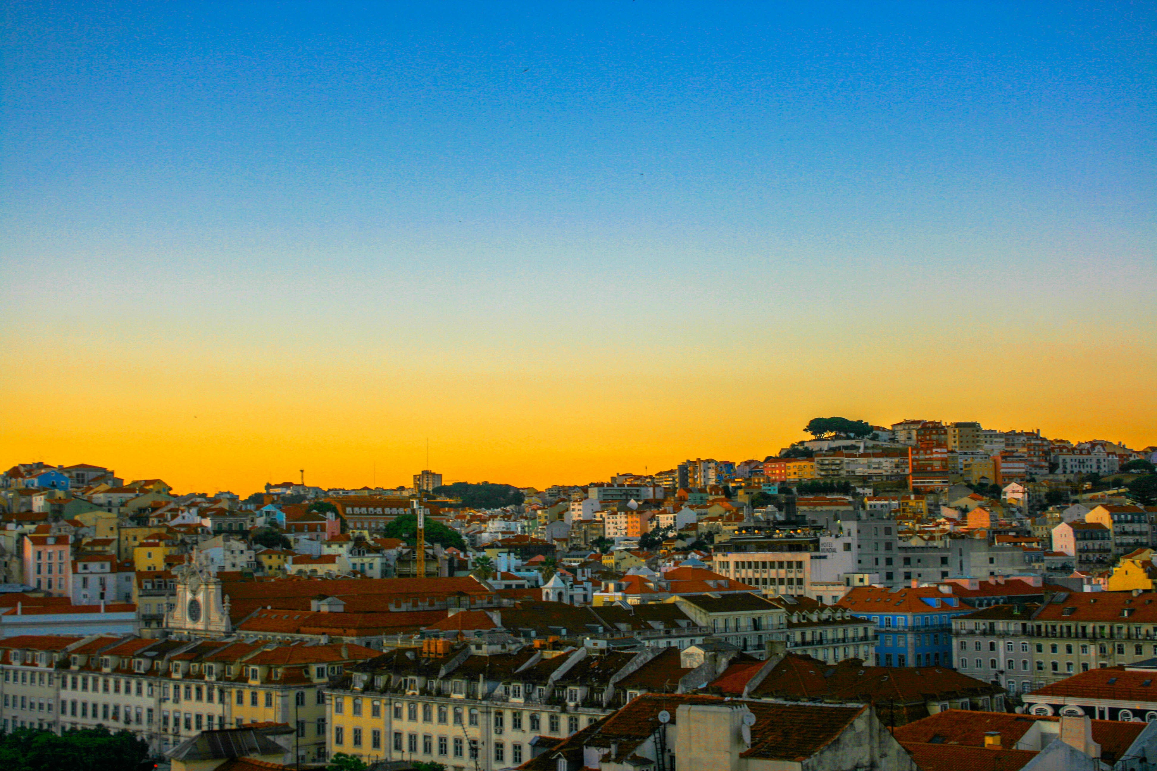 Lisbon City Sunset Building Sky Blue Orange House 3888x2592