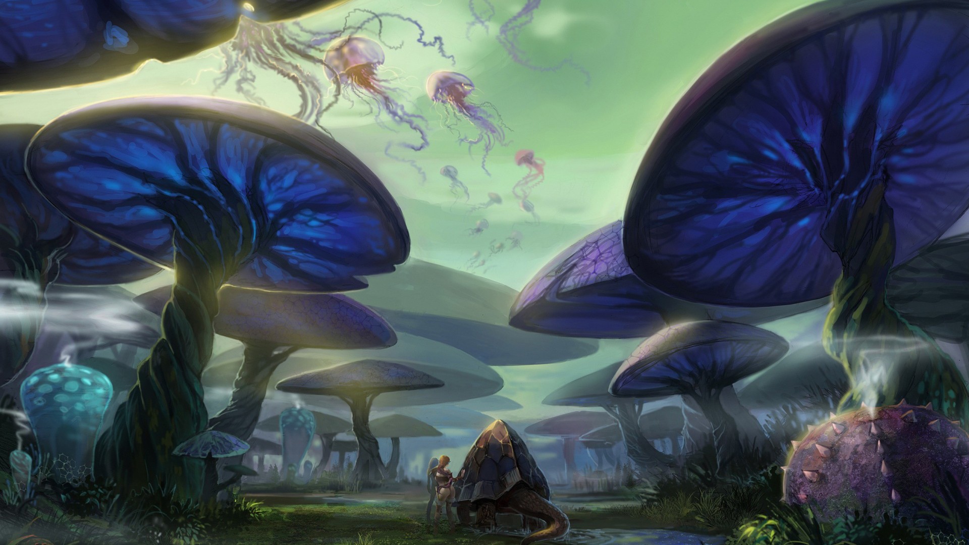 Fantasy Art Magic Mushrooms Jellyfish 1920x1080