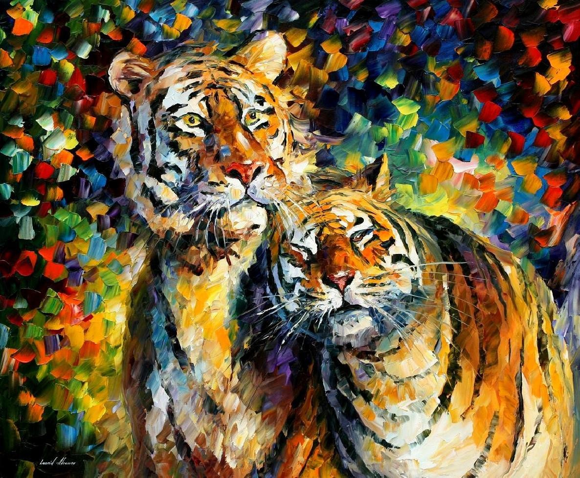 Tiger Painting Leonid Afremov Animals Colorful 1186x977