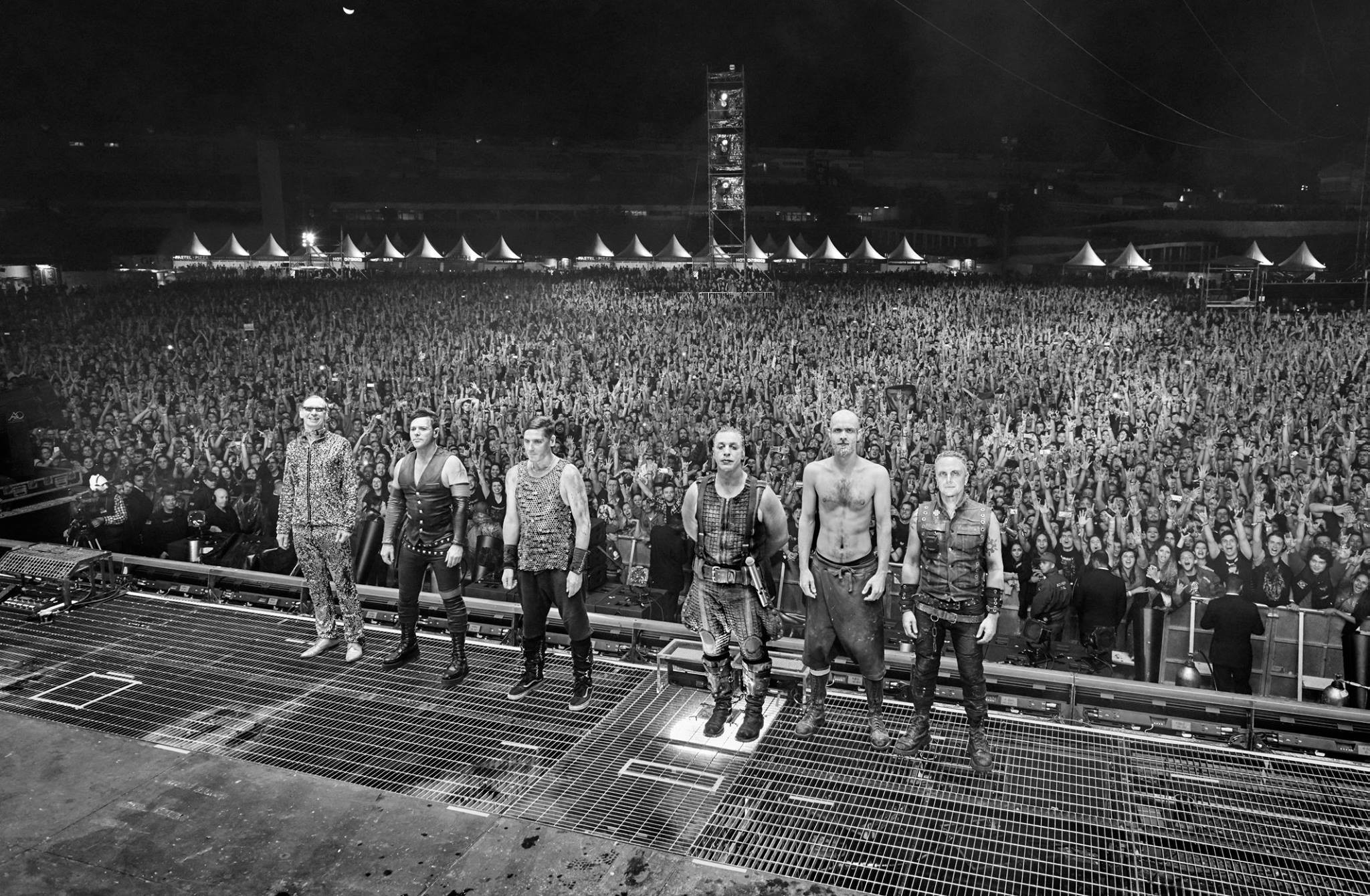 Rammstein Metal Band Concerts Till Lindemann Monochrome Crowds Band Stages Standing 2048x1340