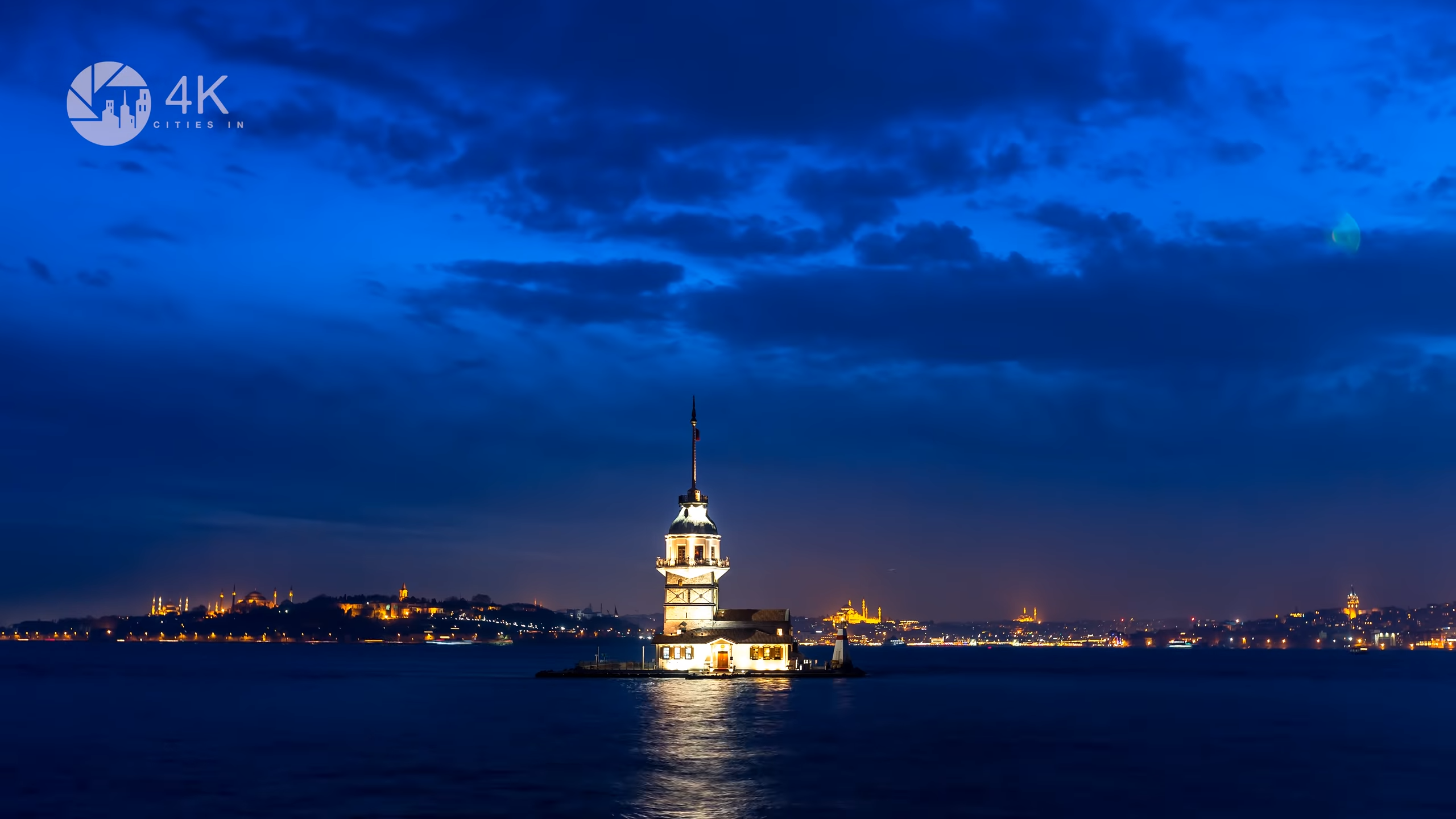 Istanbul Kiz Kulesi Turkey Capital Maidens Tower City Lights Clouds Mosque 2560x1440