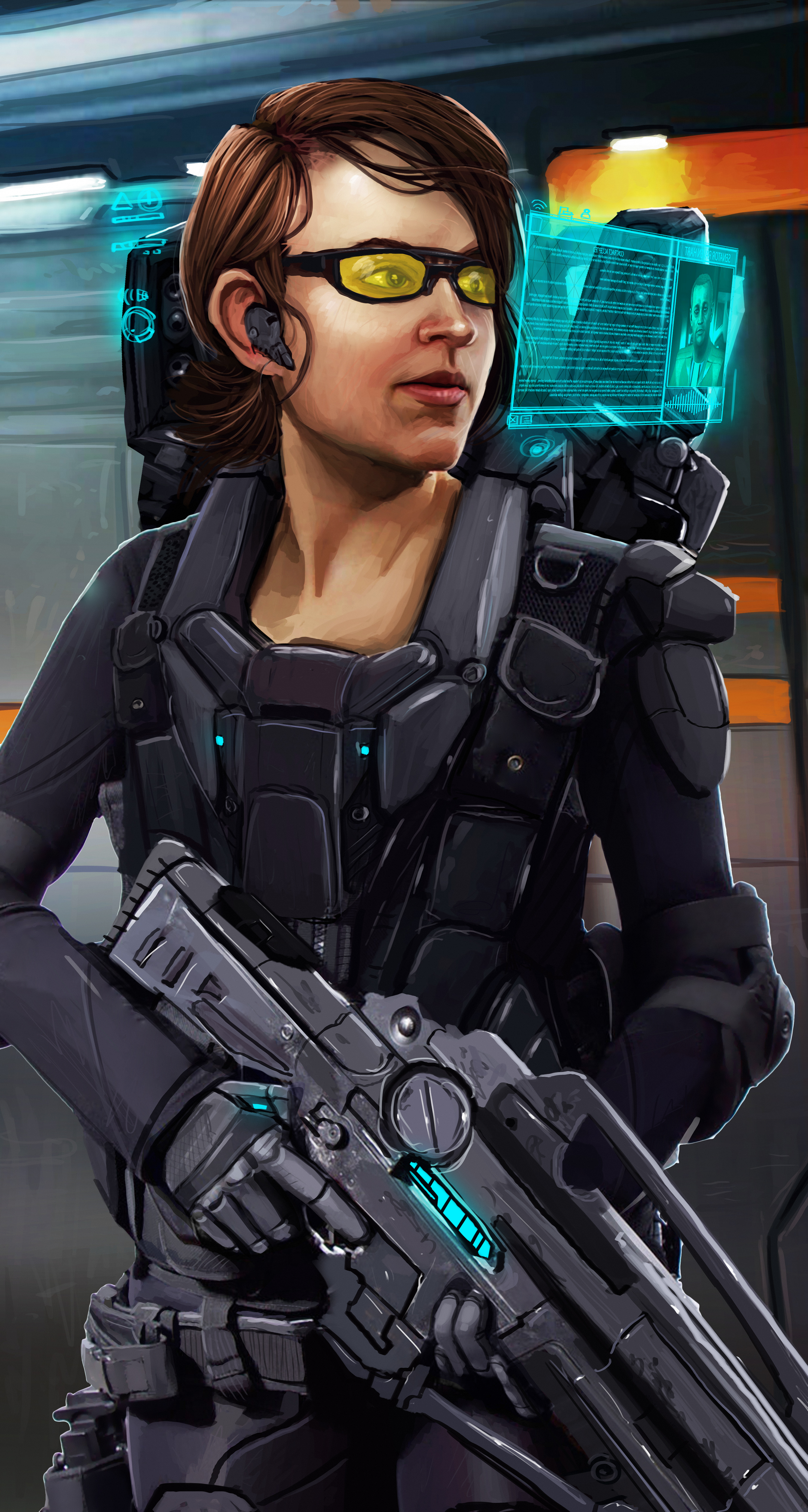 Kev Art Elite Dangerous Commander Women Hologram Weapon 3045x5697