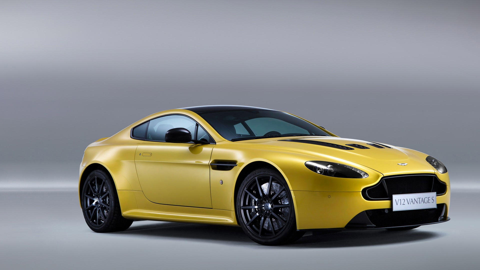 Aston Martin V12 Vantage Car Vehicle Yellow Cars Gray Background 1920x1080