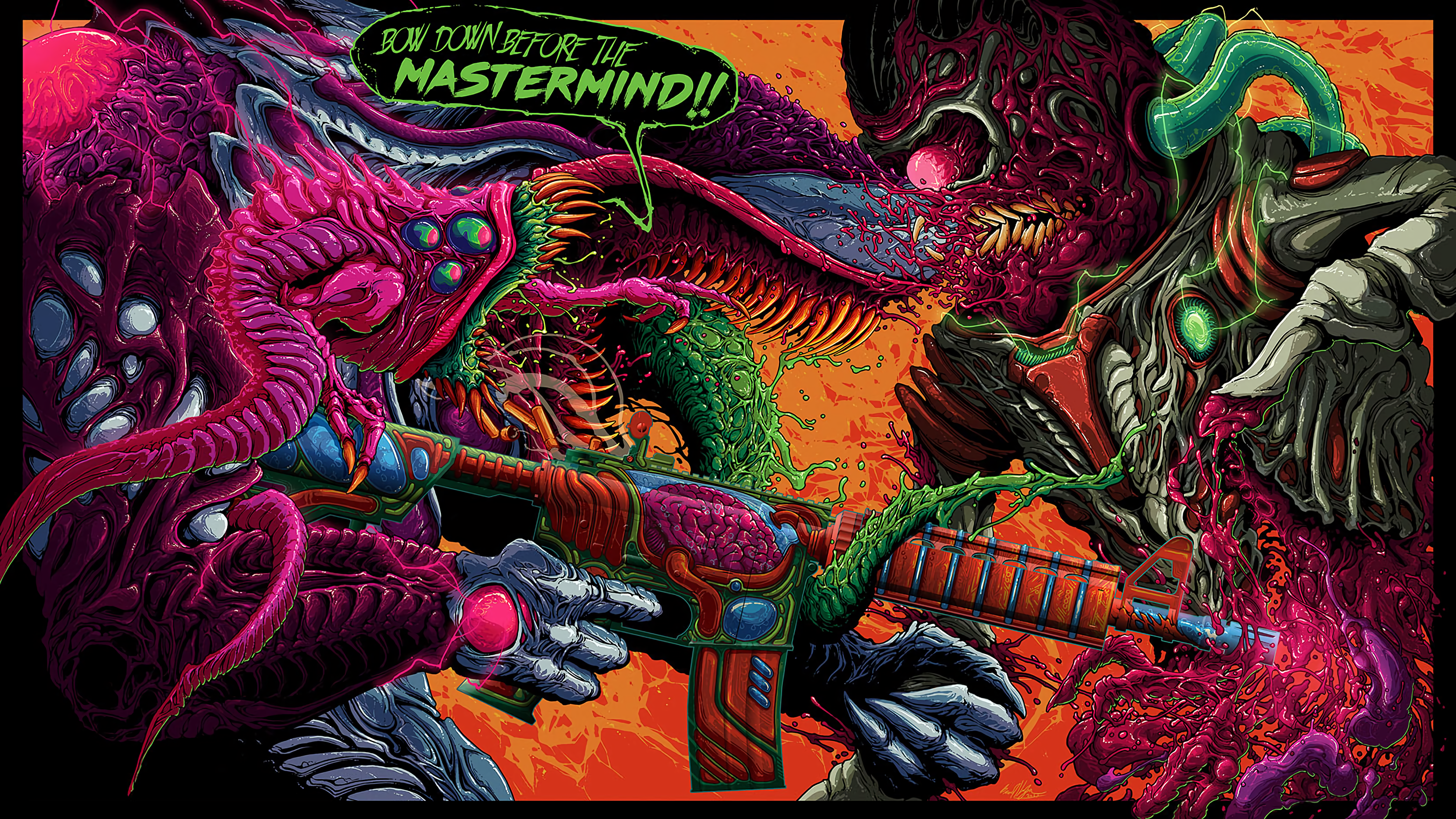 Brock Hofer Digital Art Artwork Aliens Gun Weapon Fighting Fictional Creatures 3312x1864
