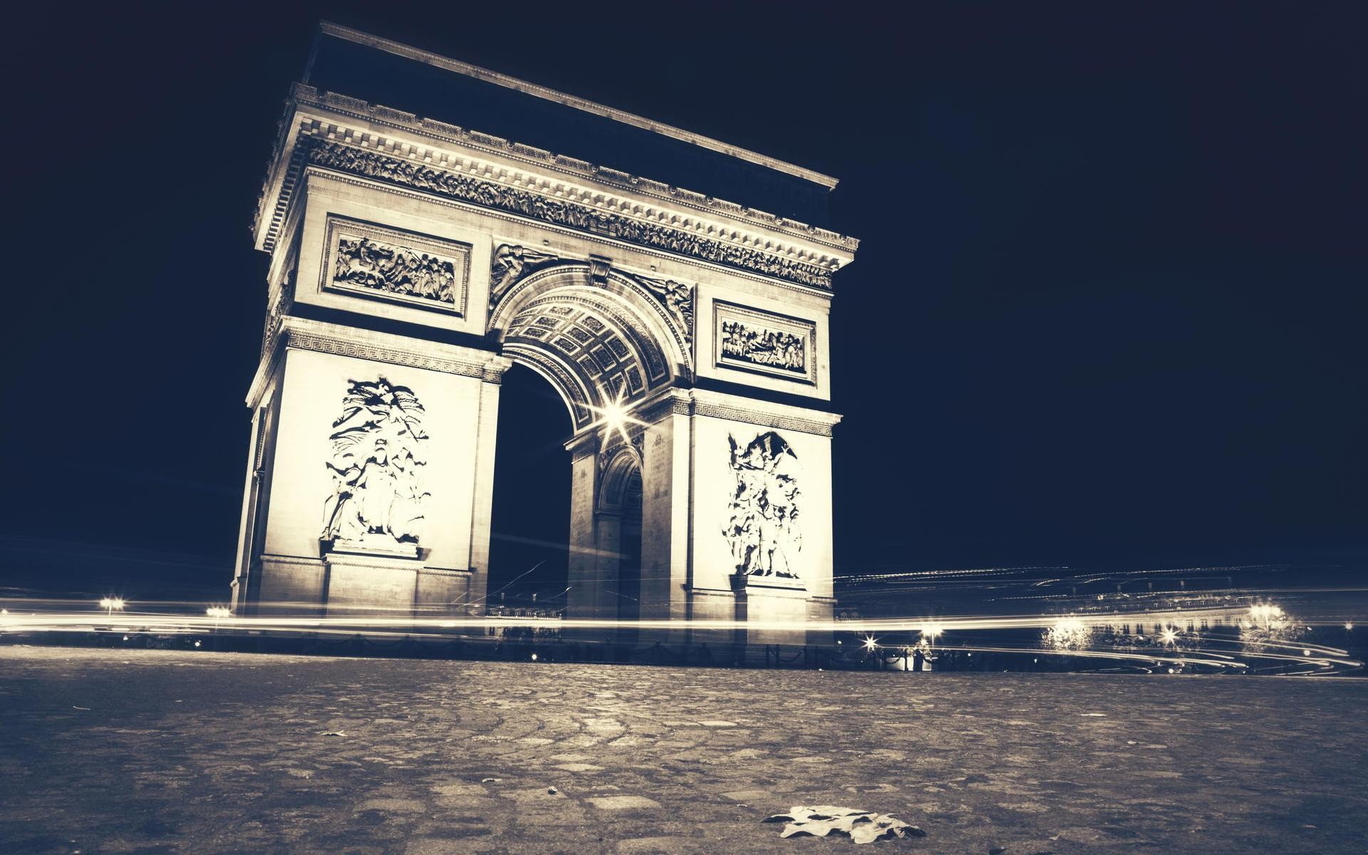 Photography Architecture Urban Night Paris Monuments Arc De Triomphe Long Exposure 1920x1200