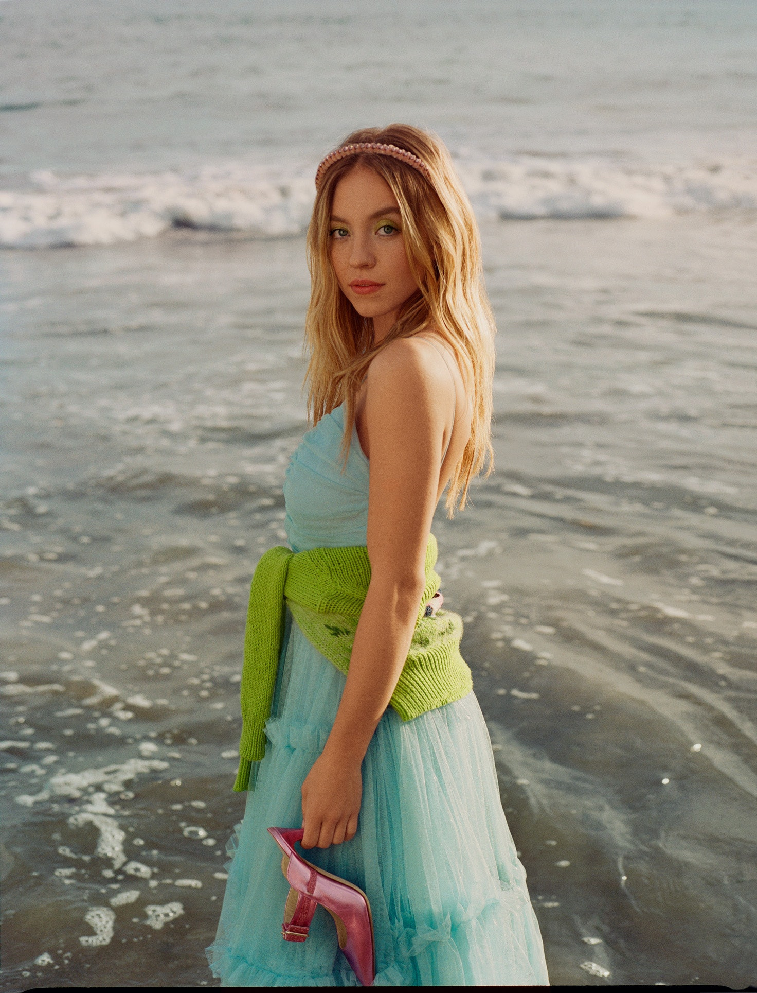 Women Blonde Actress Sydney Sweeney Blue Dress 1472x1929