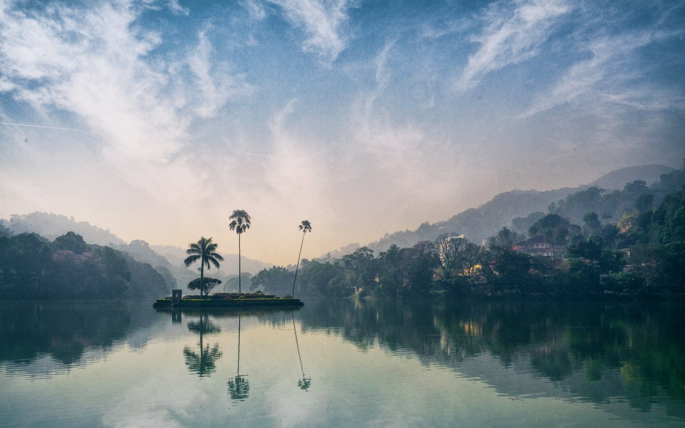 Nature Landscape Lake Island Forest Reflection Village Hills Sunset Palm Trees Water Clouds Atmosphe 1400x875
