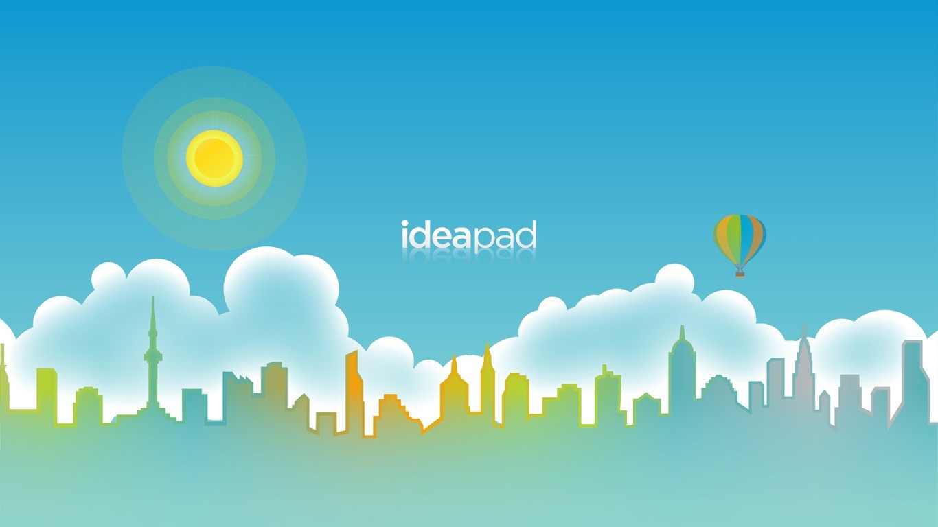 Lenovo Ideapad Digital Art Blue Sun Cityscape Hot Air Balloons 1366x768