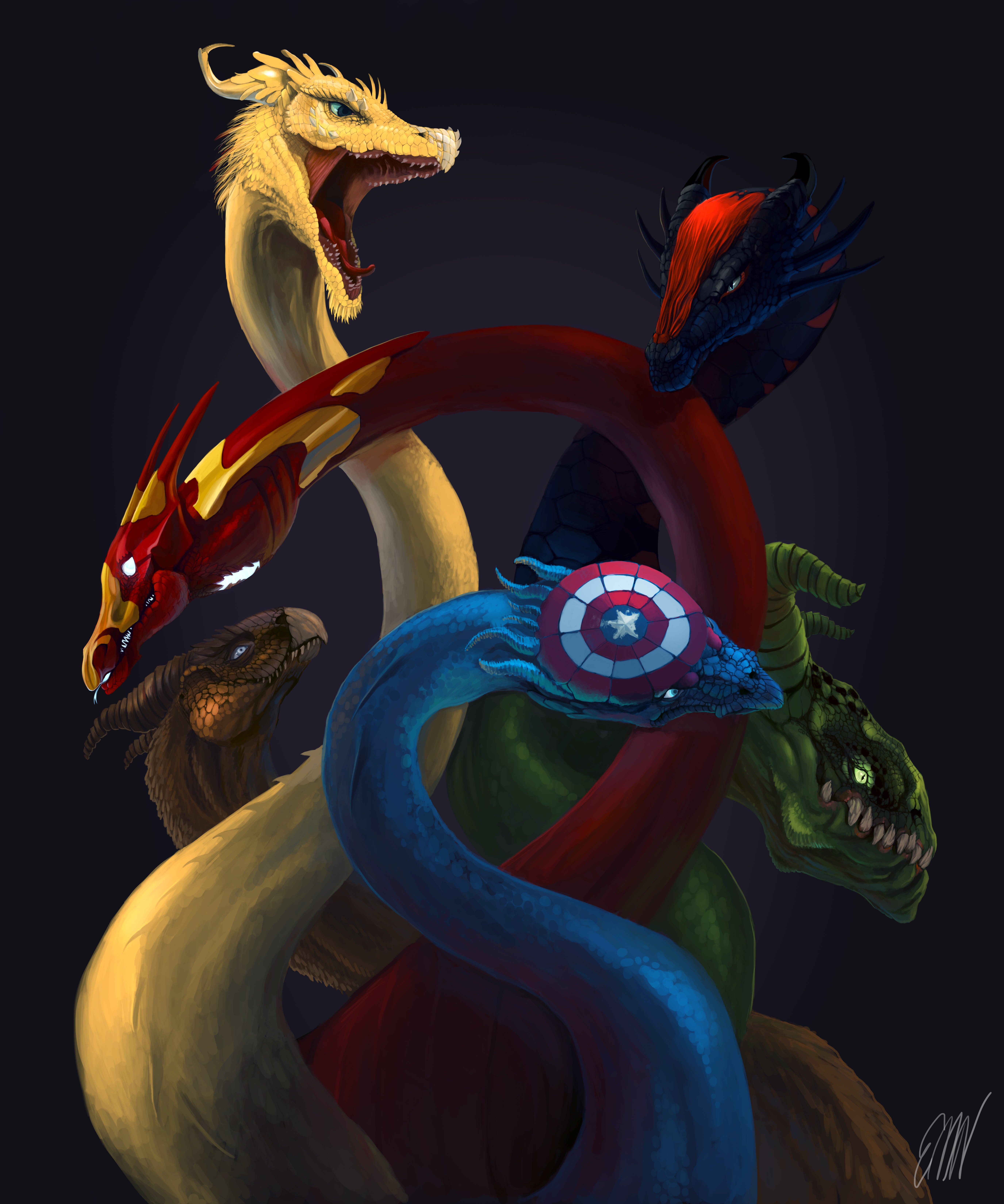 Dragon The Avengers Fantasy Art Hydra 5500x6600