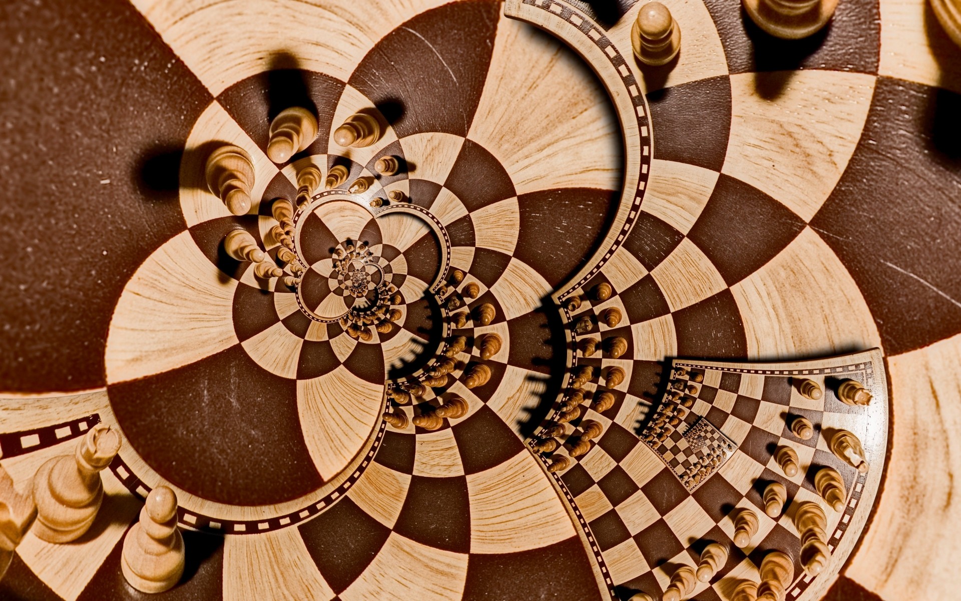Digital Art Recursion Chess Pawns Board Games Spiral Shadow Surreal Distortion Checkered 1920x1200