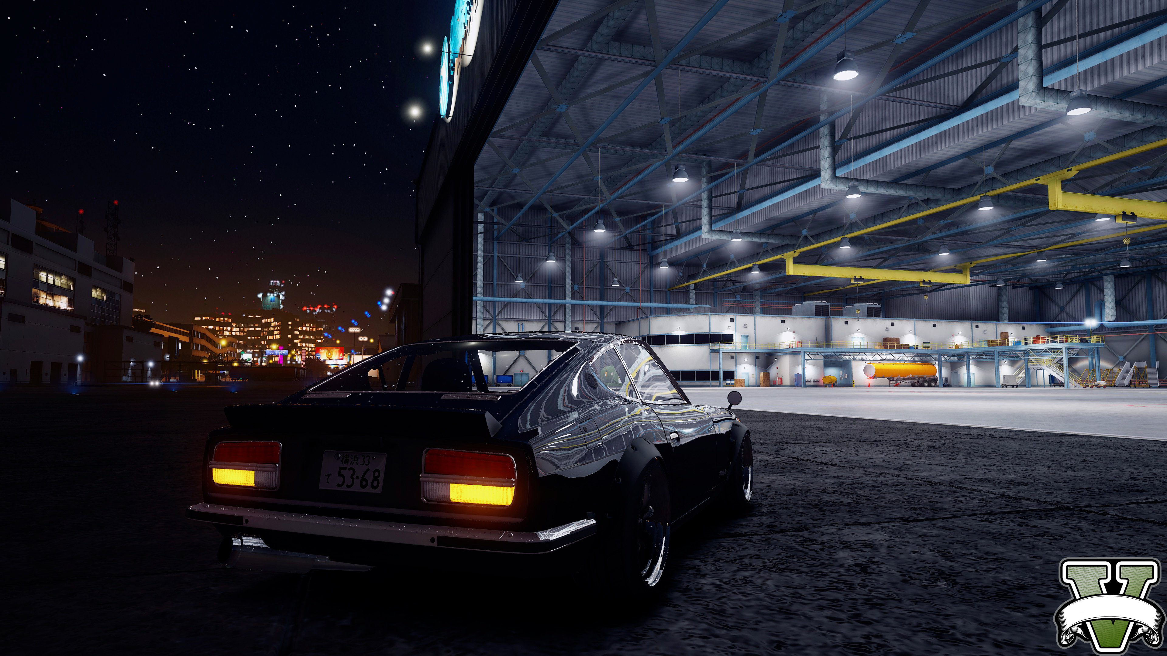 Datsun 240Z GTA5 Graphics Redux Night Sky Vehicle Car Video Games Screen Shot Nissan S30 3840x2160