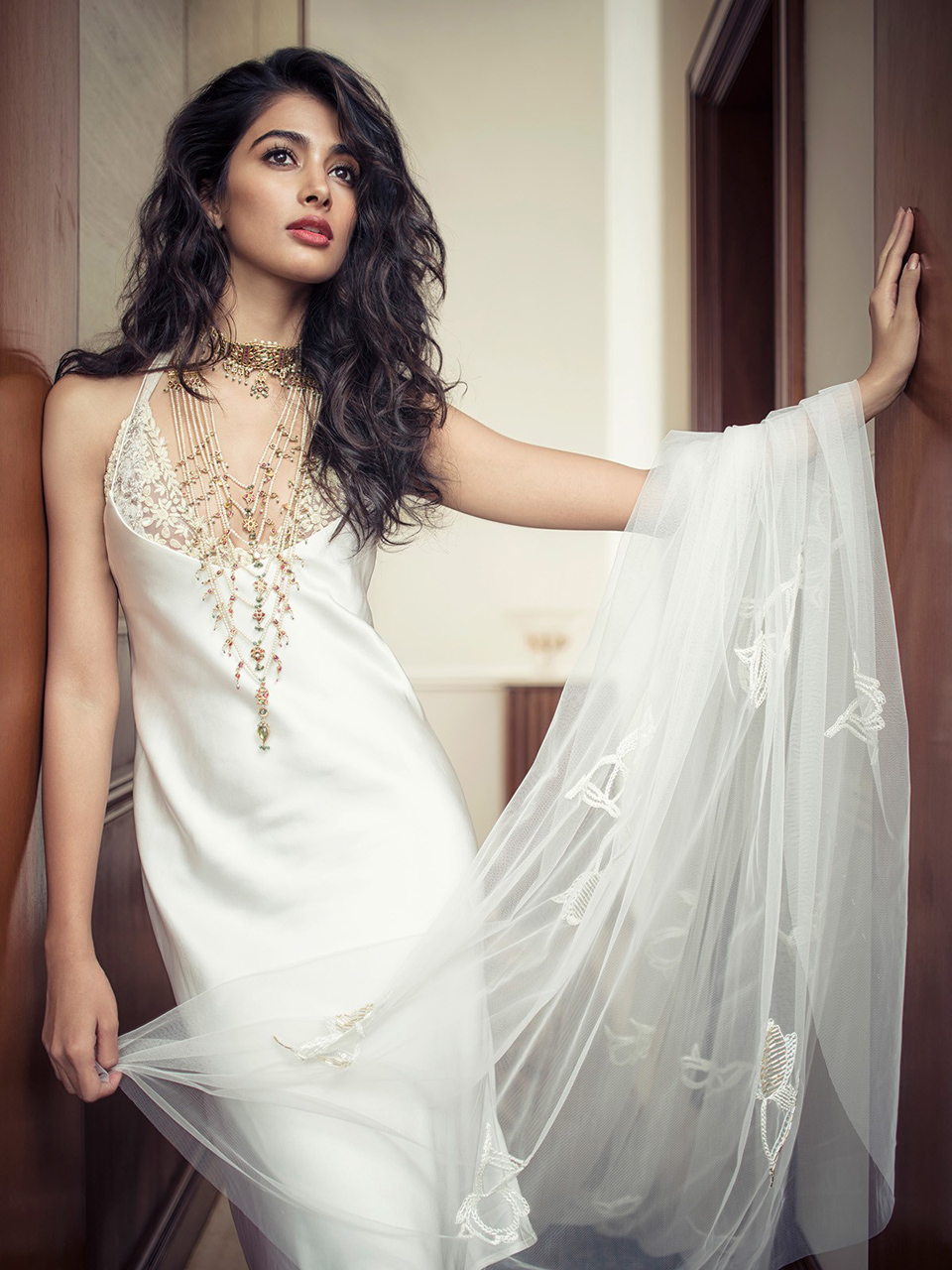 Pooja Hegde Women Actress Model Indian Brunette Dark Hair White Dress Women Indoors 960x1280