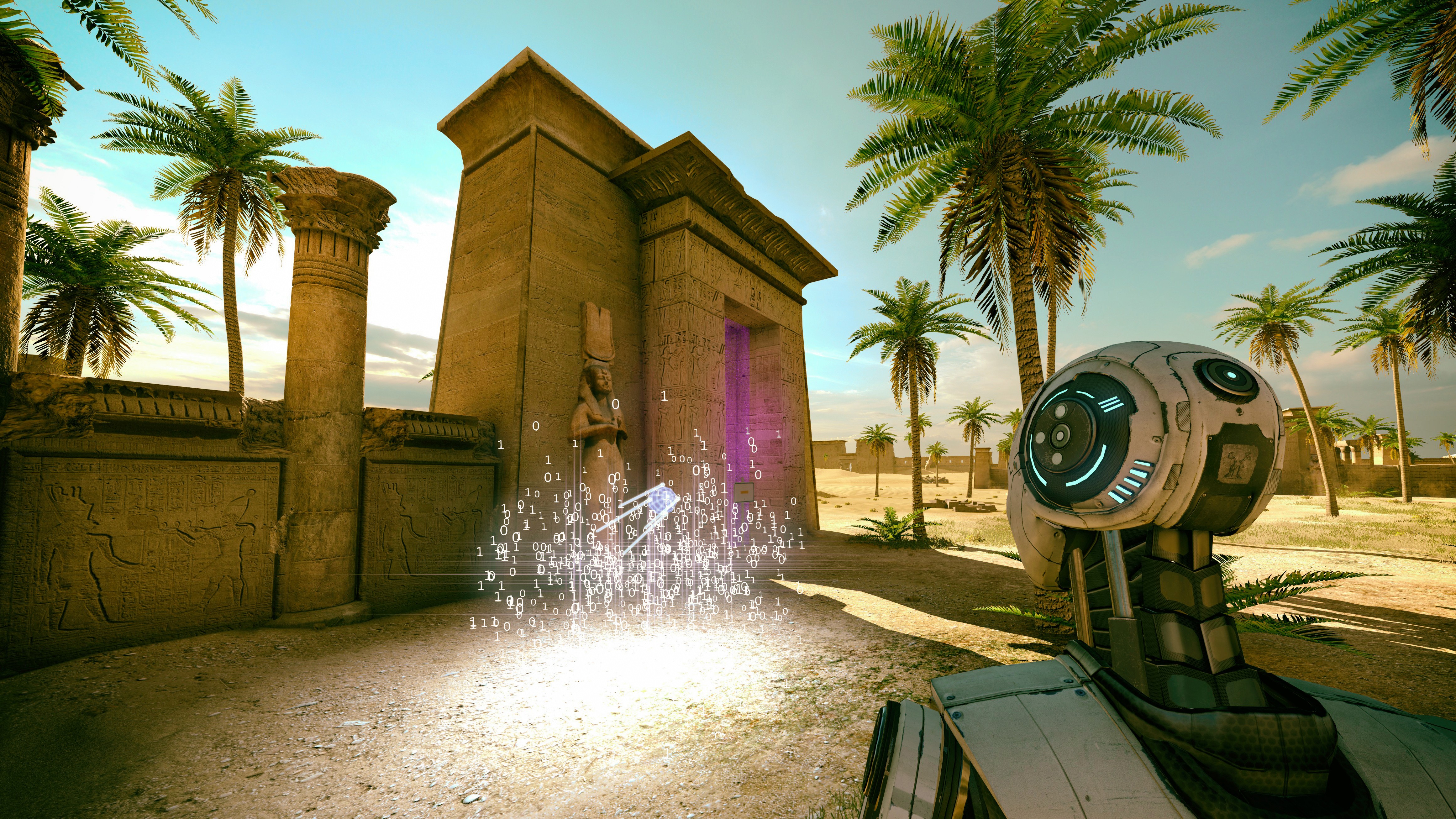 The Talos Principle Screen Shot Video Games Robot Binary Palm Trees Egypt Egyptian 4645x2613