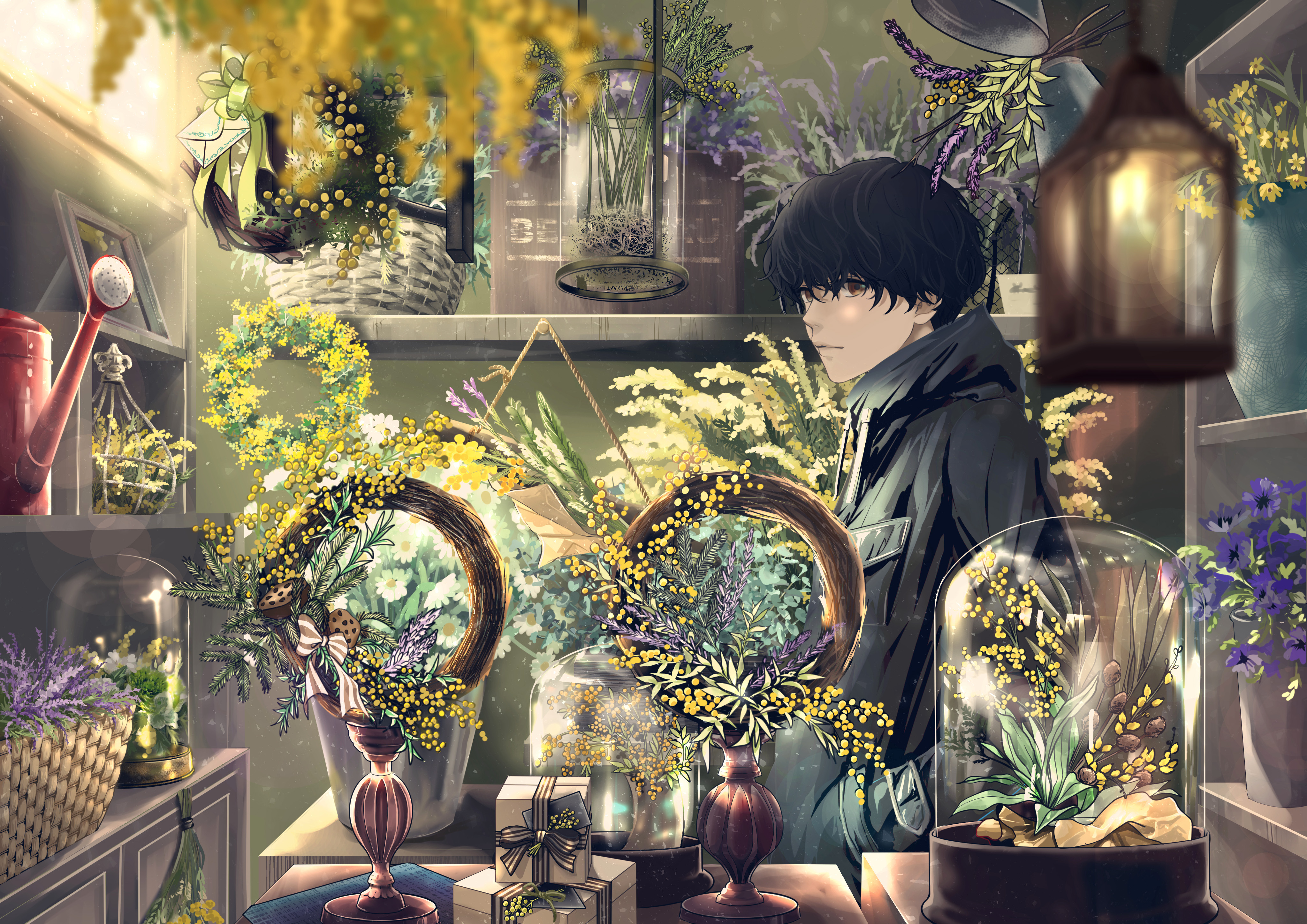 Anime Anime Boys Flowers Standing Lantern Indoors Vase MacaronK 4093x2894