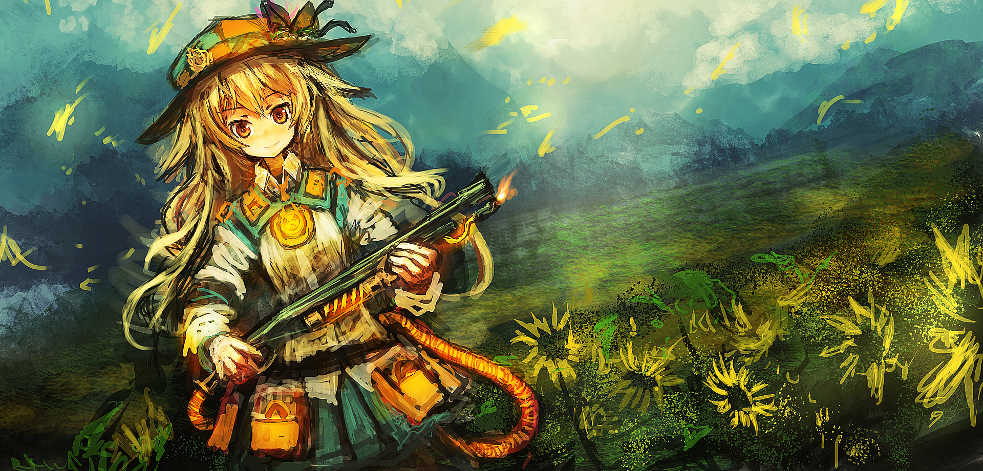 Original Characters Anime Girls Girls With Guns Sunflowers Field THE LM7 1920x920