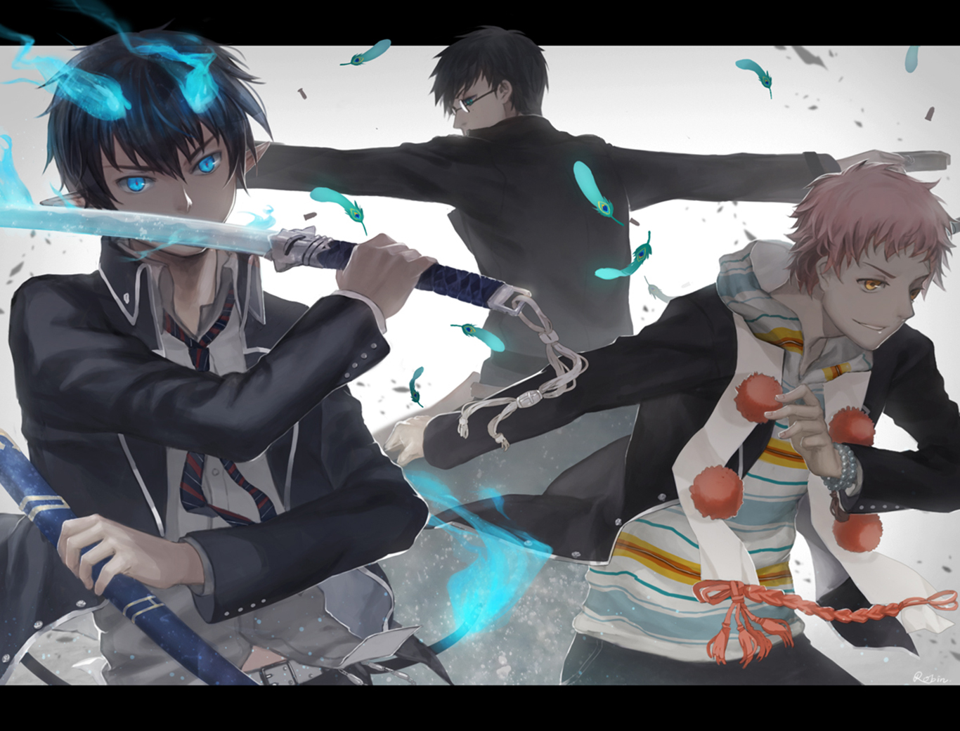 Ao No Exorcist Rin Okumura Yukio Okumura Renzo Shima 1366x1040