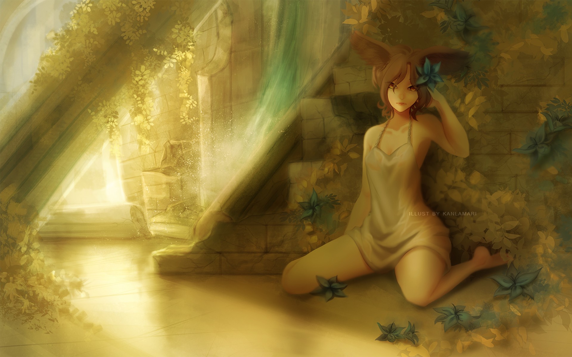 White Dress Original Characters Looking At Viewer Redhead Stairway 1920x1200