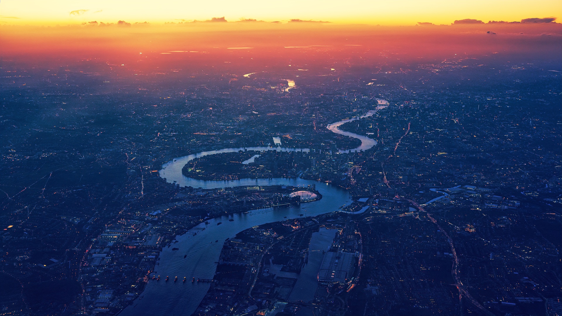 City Cityscape Aerial View Aerial River River Thames Sunset 1920x1080