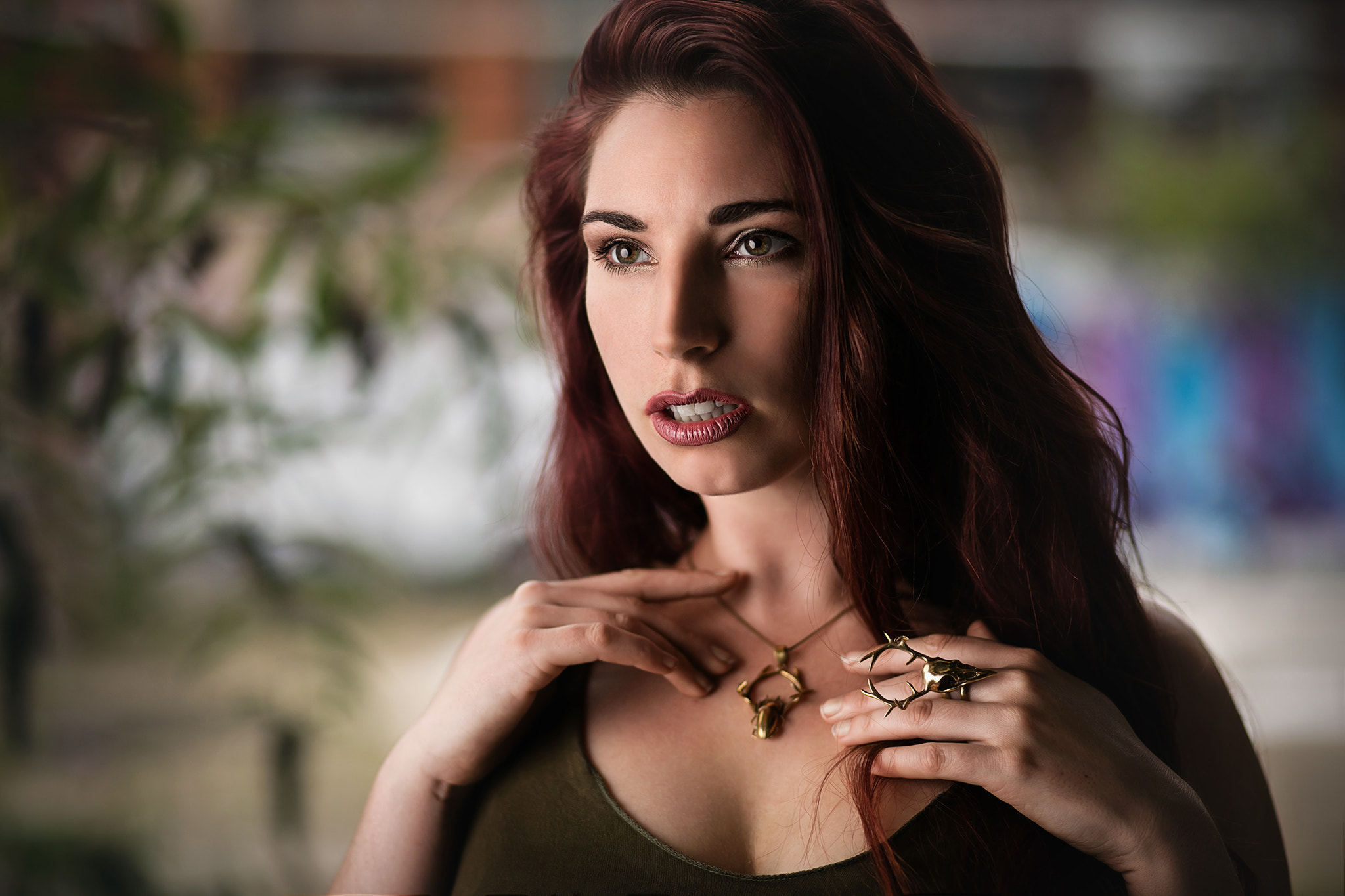 Redhead Necklace Women Kieran Kerrigan Model 500px Looking Away Open Mouth Long Hair Portrait 2048x1365