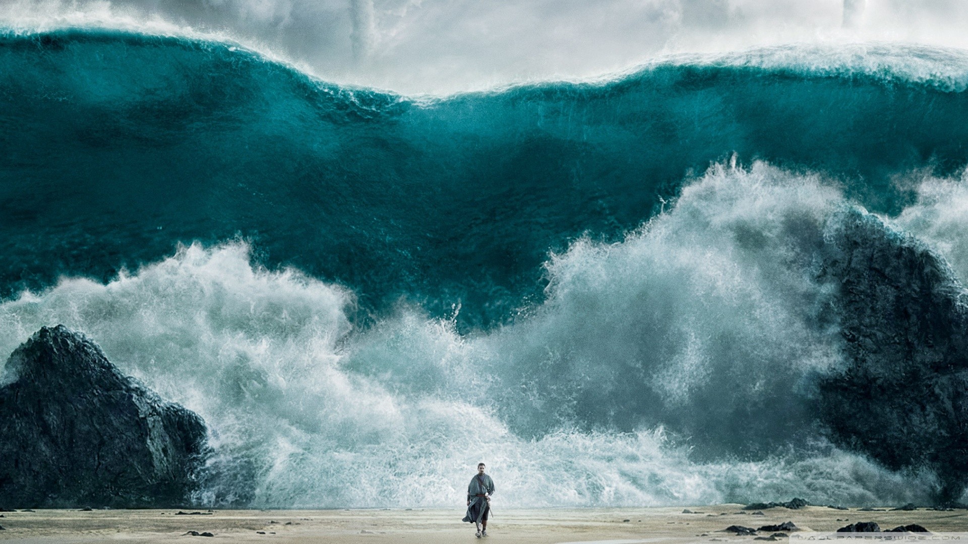 Exodus Gods And Kings Christian Bale Water Waves Splashes Walking Turquoise Sand Beach 1920x1080