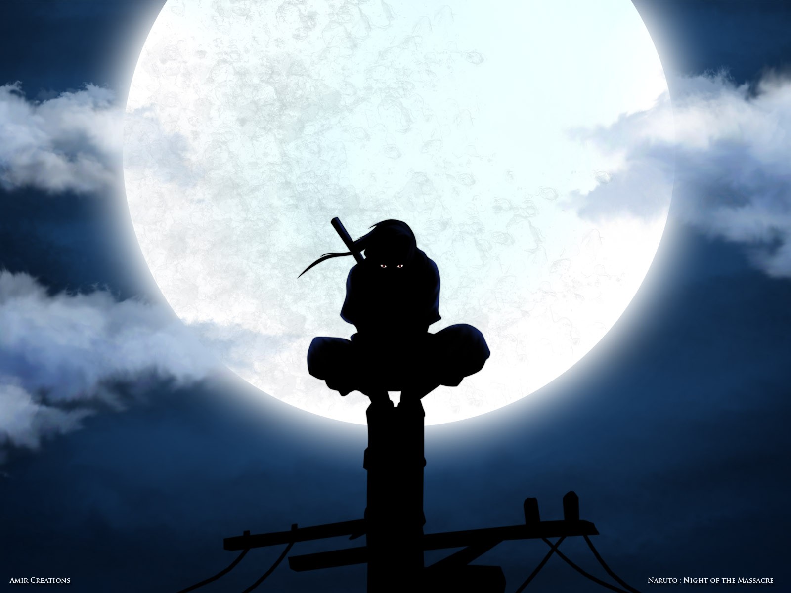 Naruto Shippuuden Uchiha Itachi ANBU Silhouette Moon Power Lines Anime 1600x1200