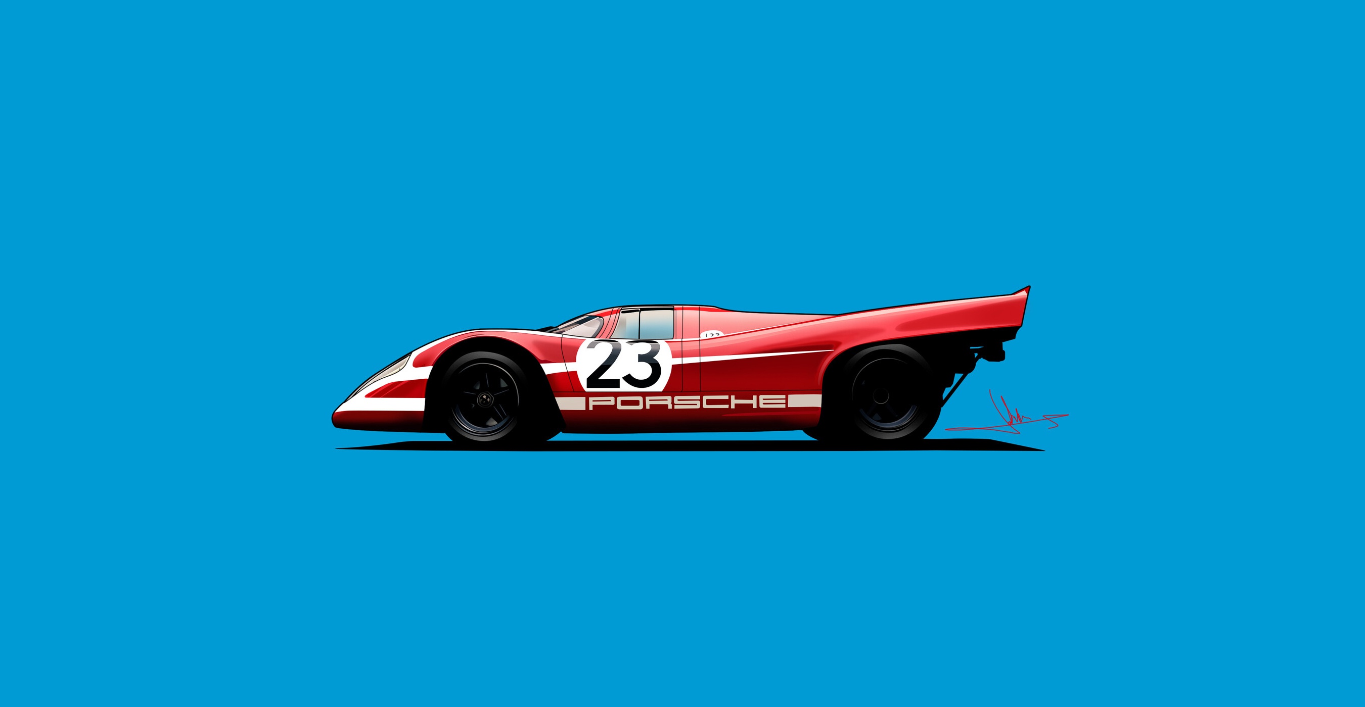 Car Vehicle Porsche Artwork Blue Background Porsche 917k Blue Red Cars 2700x1400