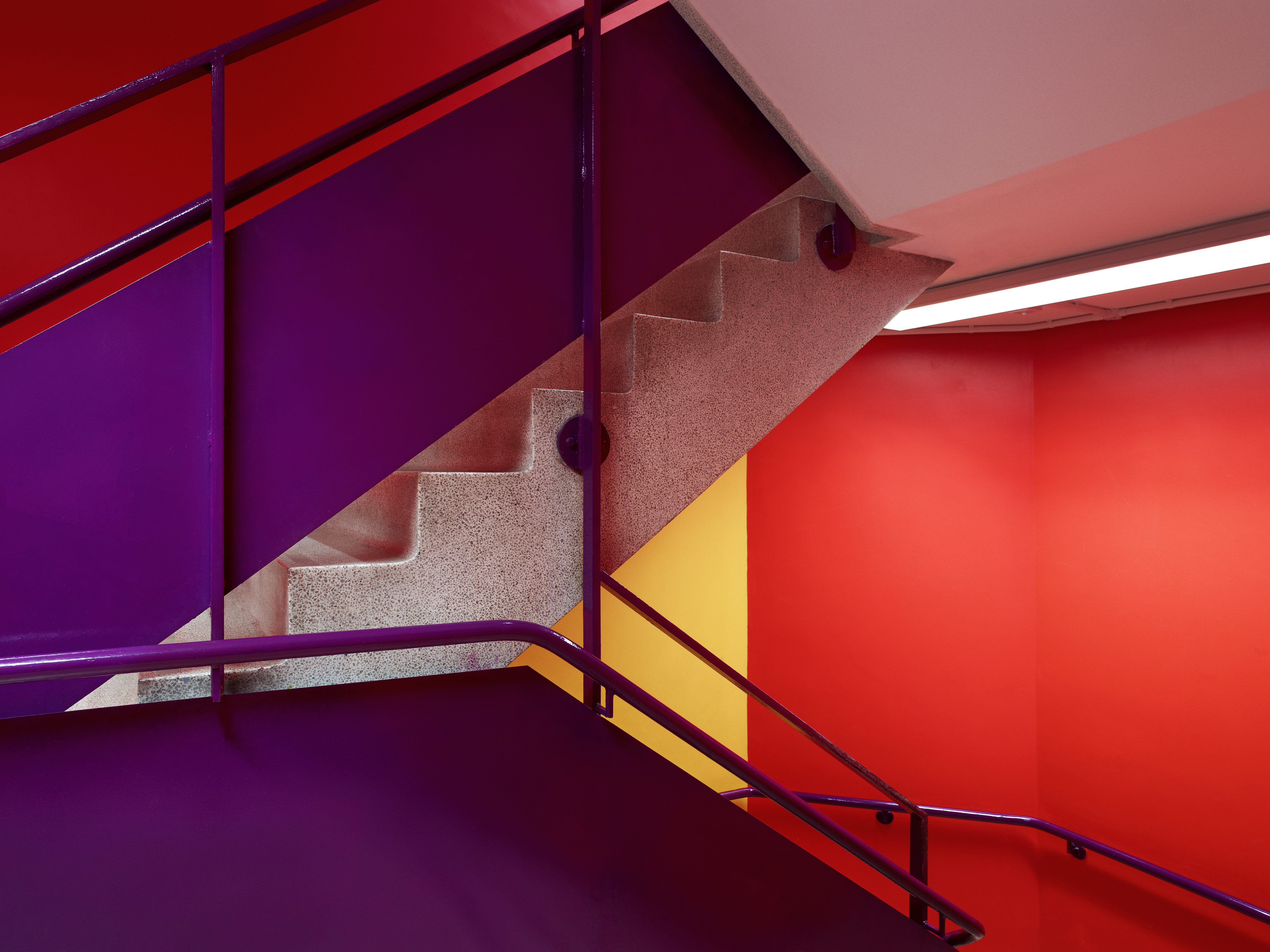 Colorful Stairs Handrail Red Purple Indoors 5464x4096
