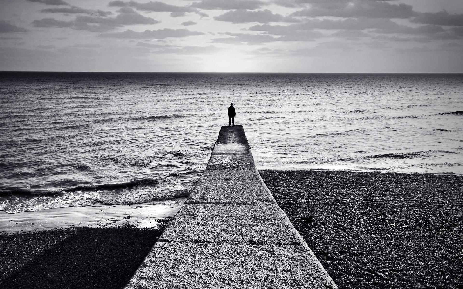 Beach Monochrome Sky Horizon Solice 1920x1200