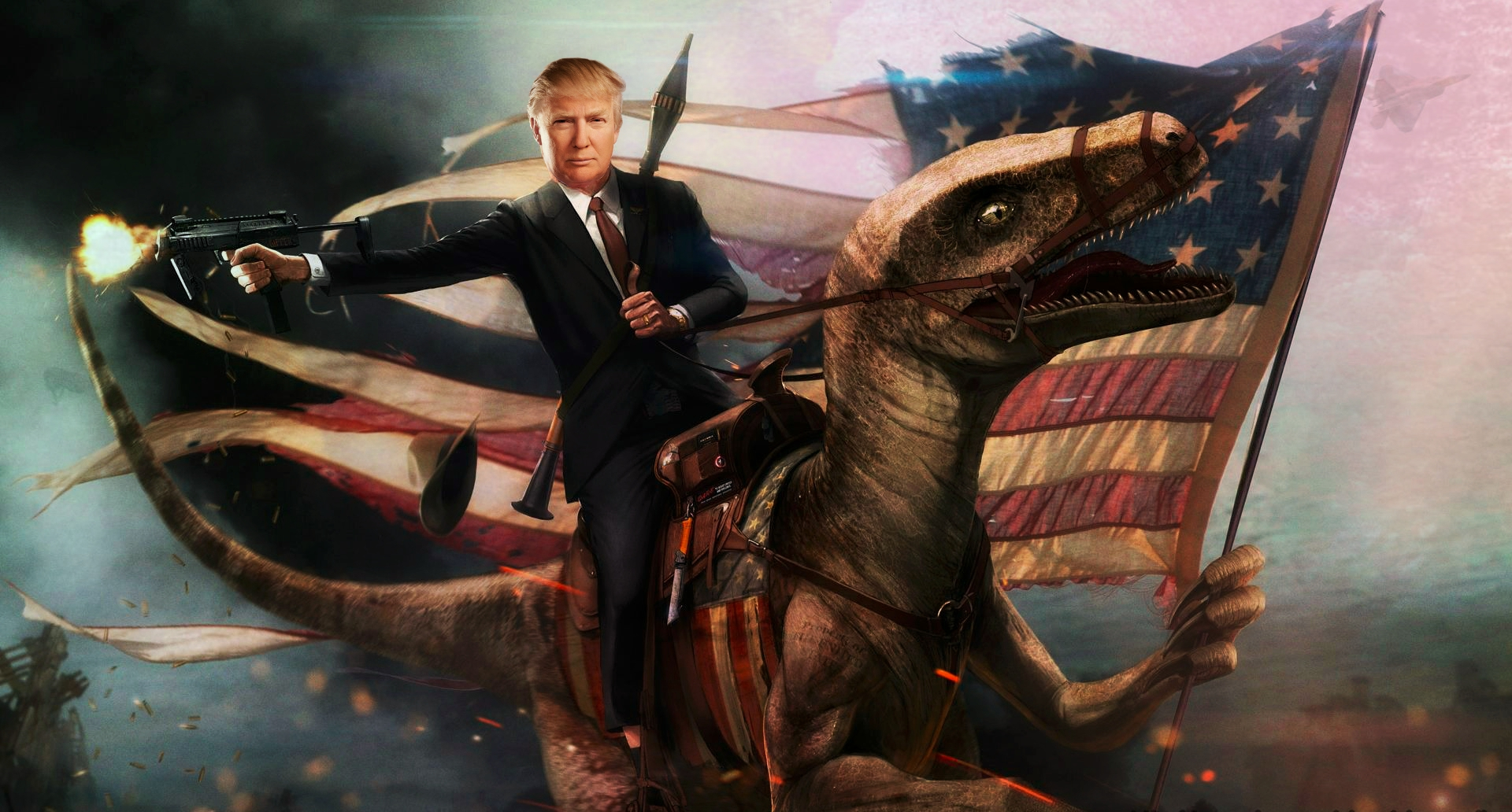 Donald Trump Dinosaurs USA American Flag RPG 7 MAGA 1920x1032