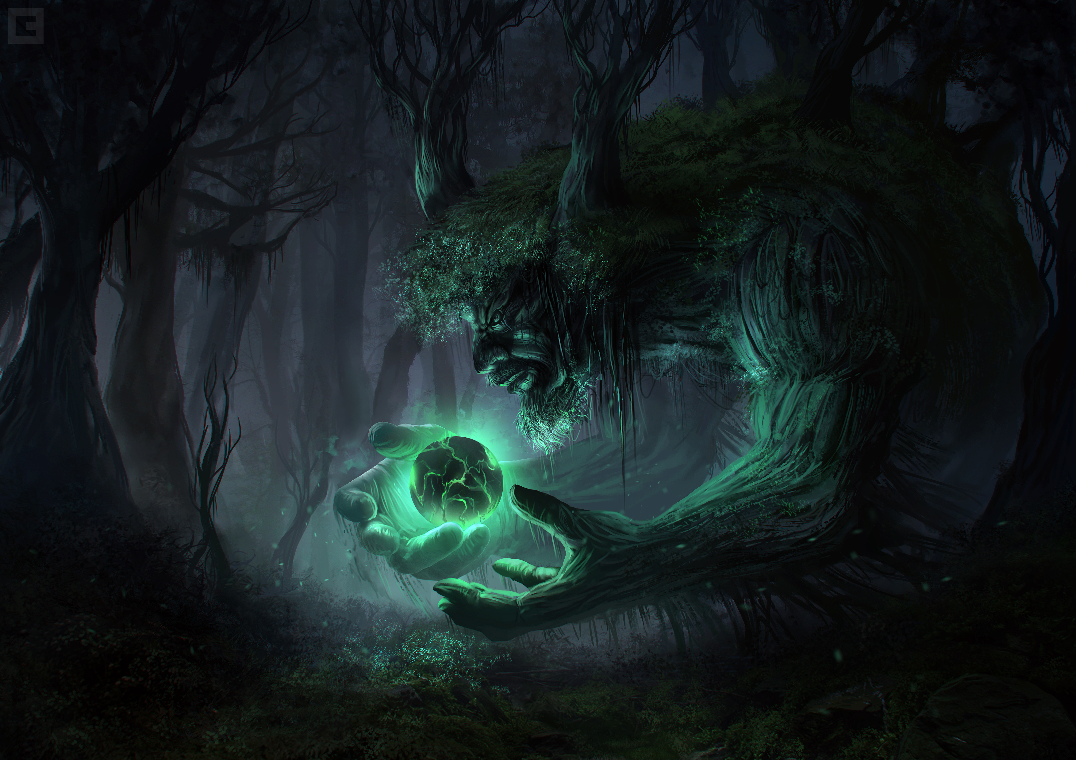 Fantasy Green Giant Ogre Dark Forest Creature Magic 3508x2480
