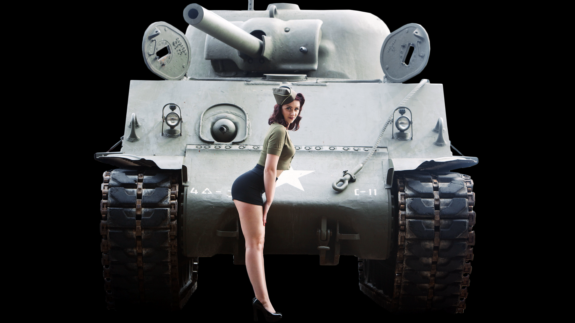 M4 Sherman Crop Top Redhead Costumes Women Frontal View Side View 1920x1080