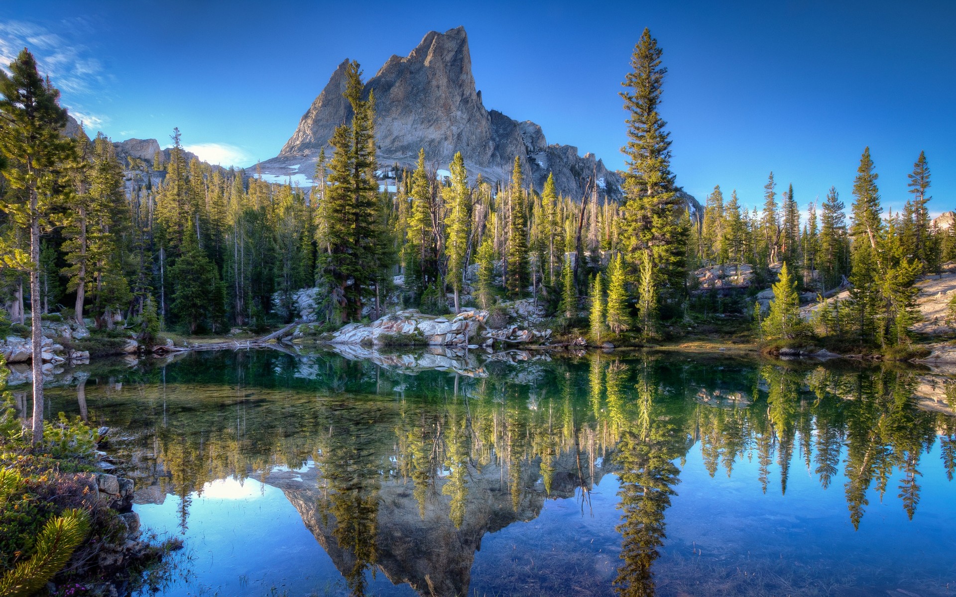 Nature Landscape Idaho Lake Reflection Water Mountains Forest Blue Trees Calm HDR 1920x1200
