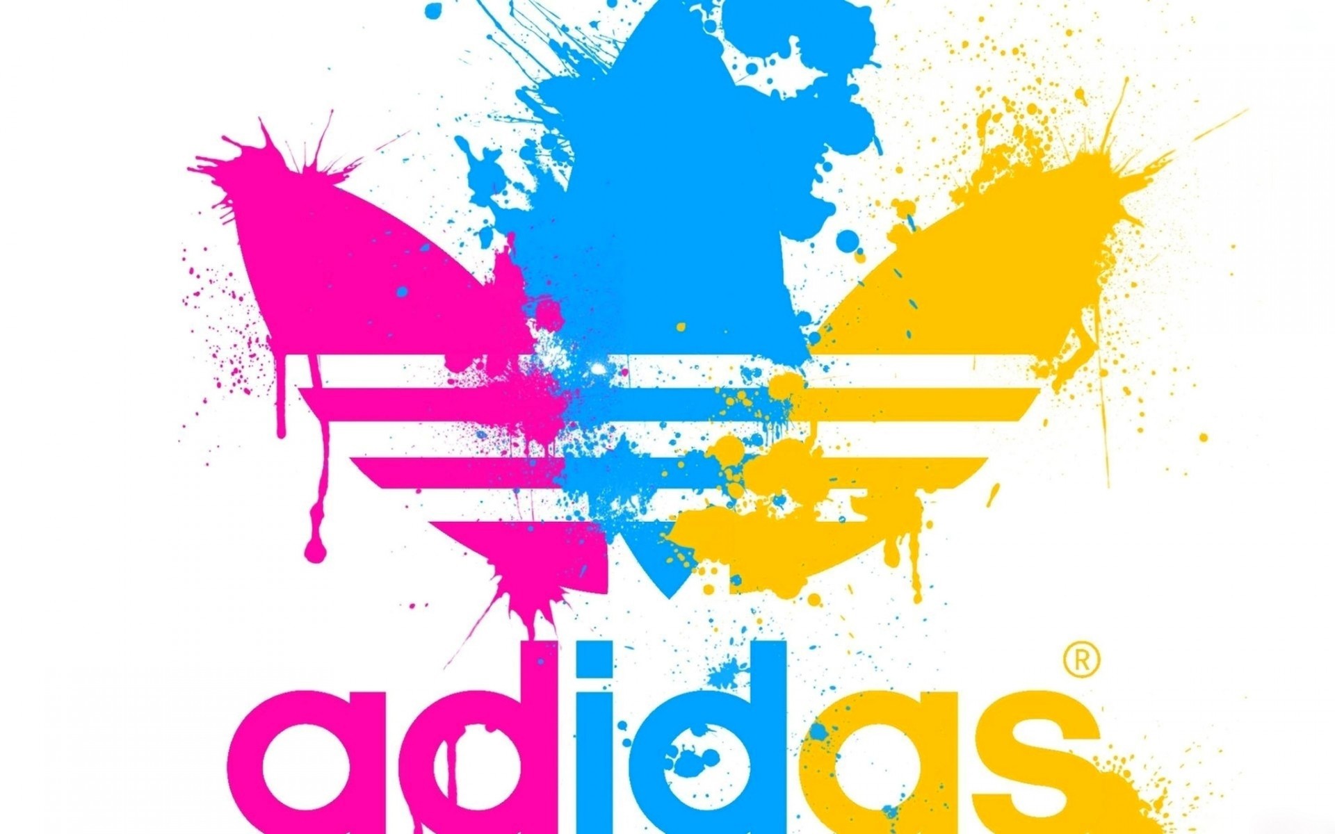 Adidas Paint Splatter CMYK Magenta Cyan Yellow Logo White Background 1920x1200