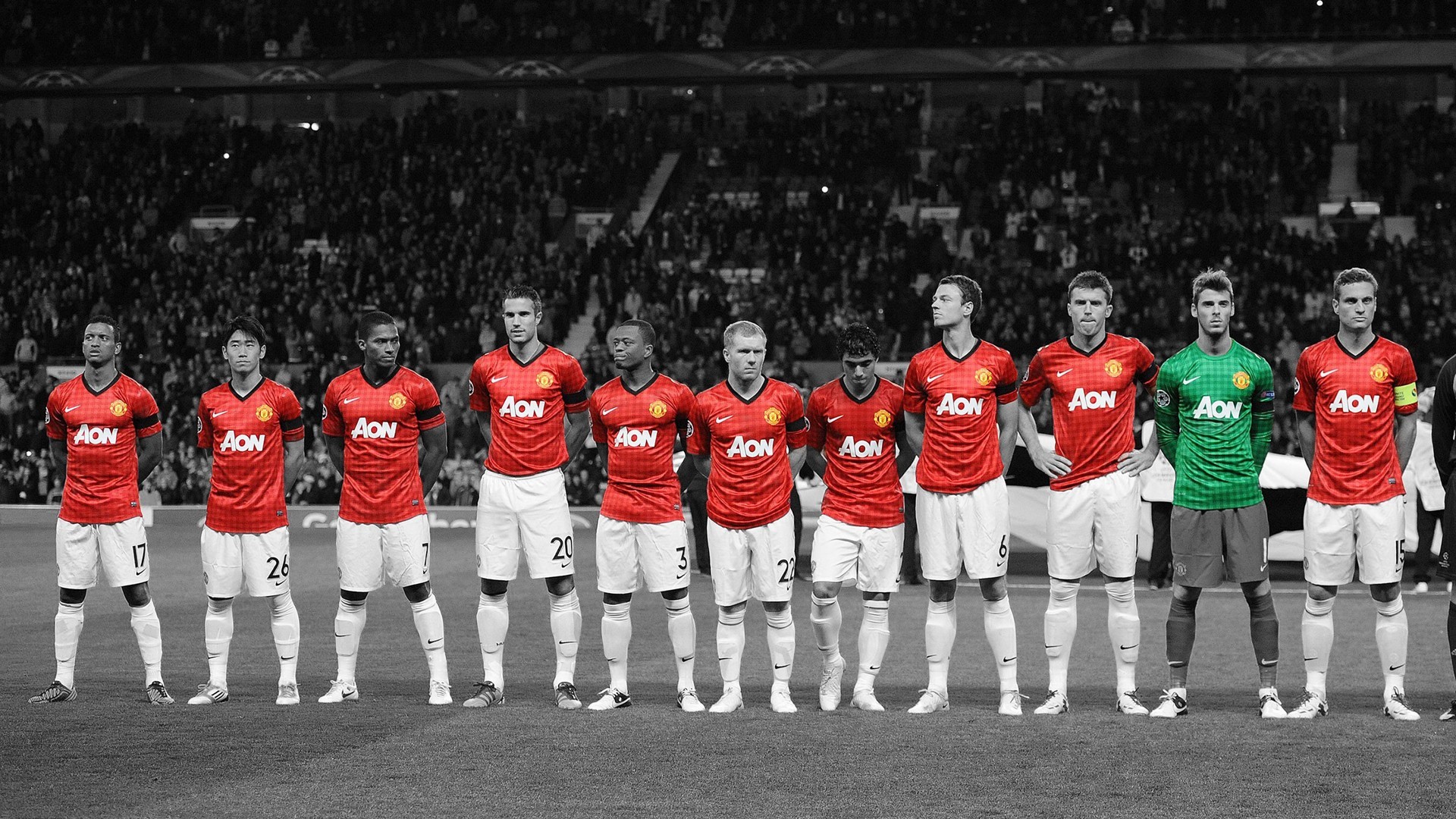 Manchester United Selective Coloring Nani Robin Van Persie David De Gea Footballers 1920x1080